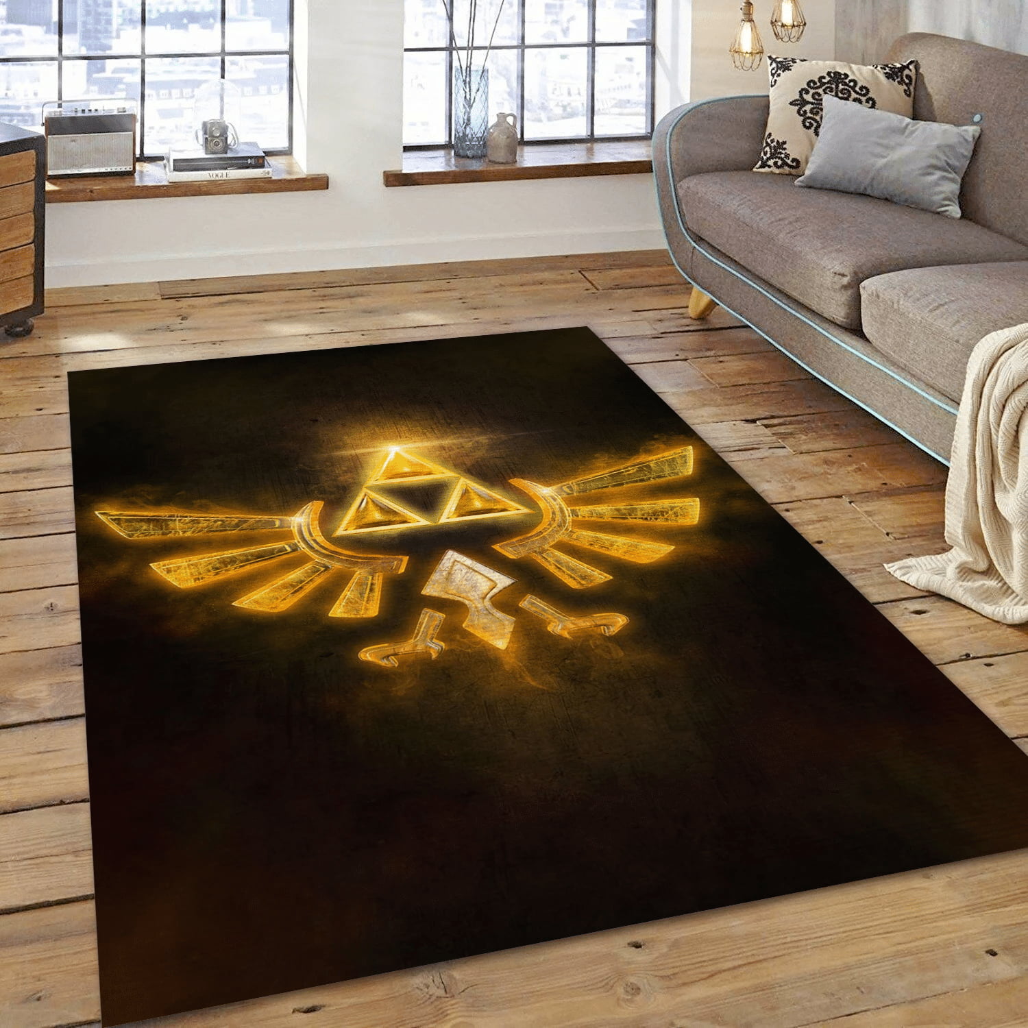 3d Triforce Gold Edition Gaming Area Rug