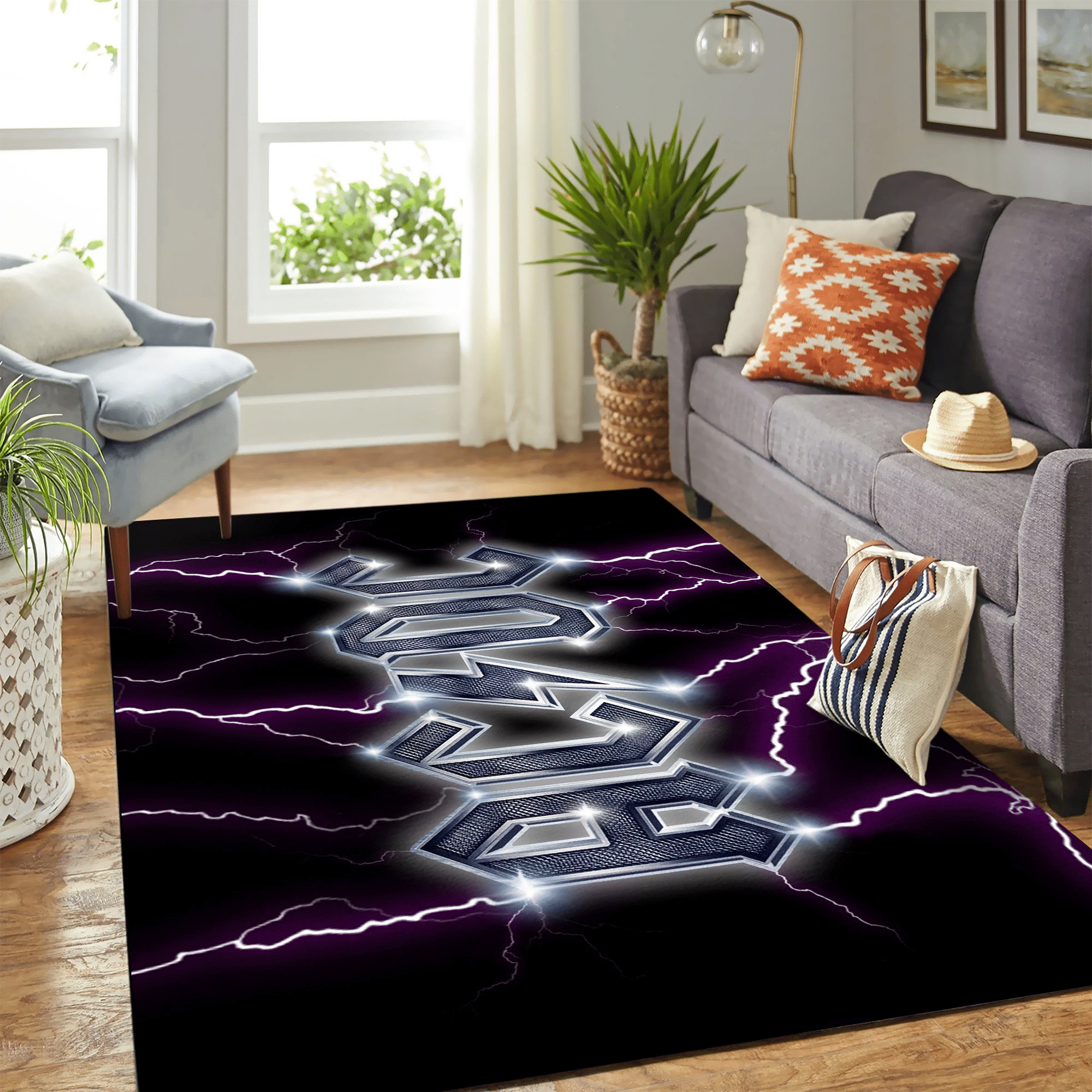 Acdc Purple Thunder Carpet Floor Area Rug Chrismas Gift - Indoor Outdoor Rugs