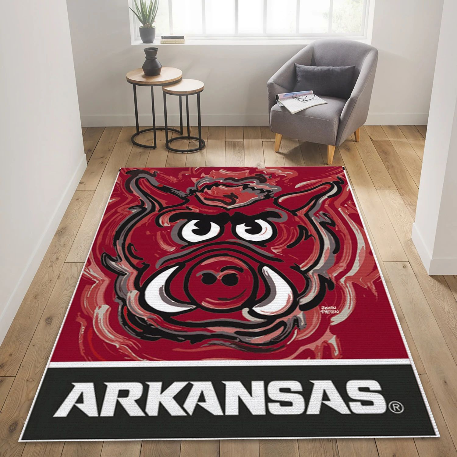 Arkansas Razorbacks College Team Reangle Area Rug