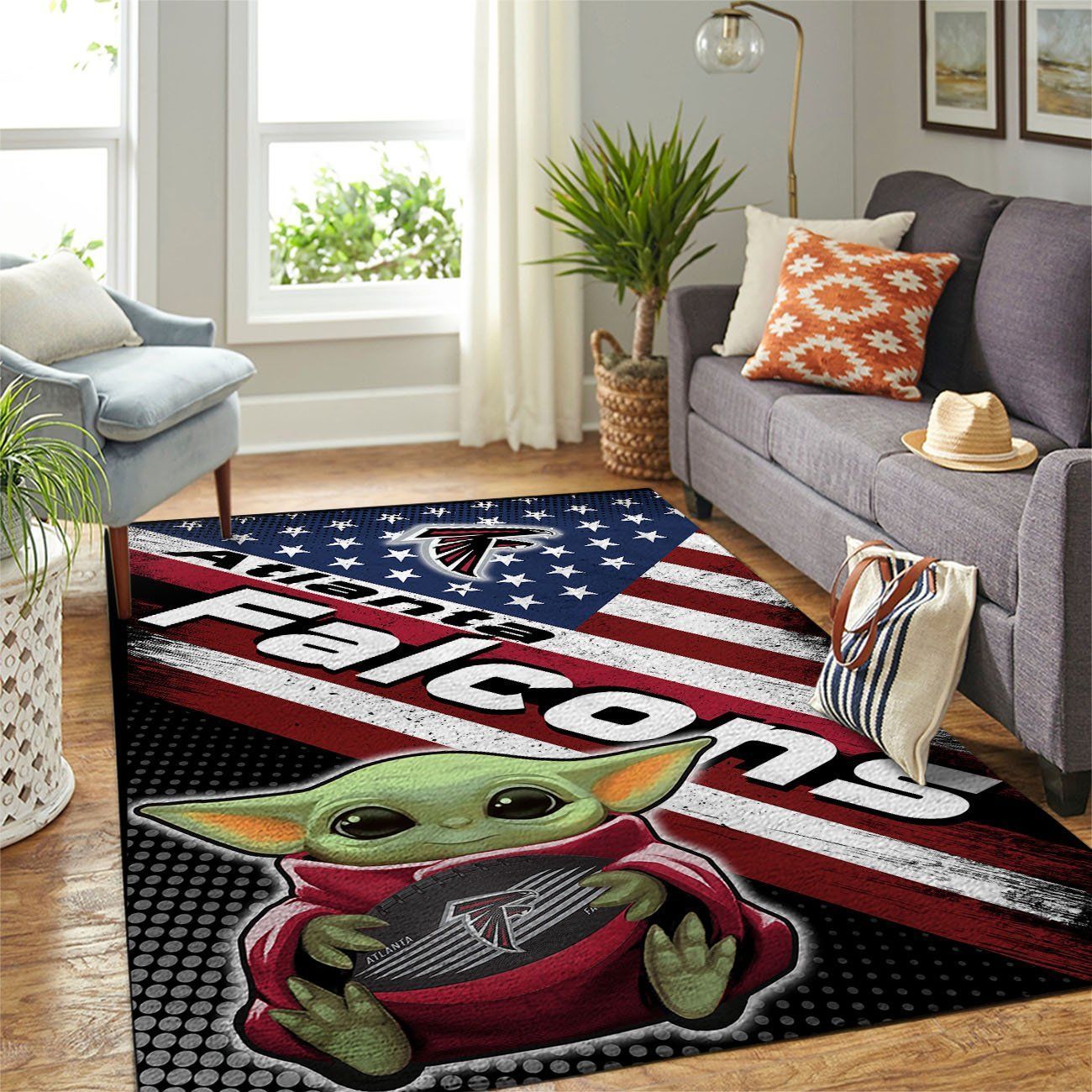 Atlanta Falcons Nfl Team Logo Baby Yoda Us Style Nice Gift Home Decor Rectangle Area Rug - Indoor Outdoor Rugs