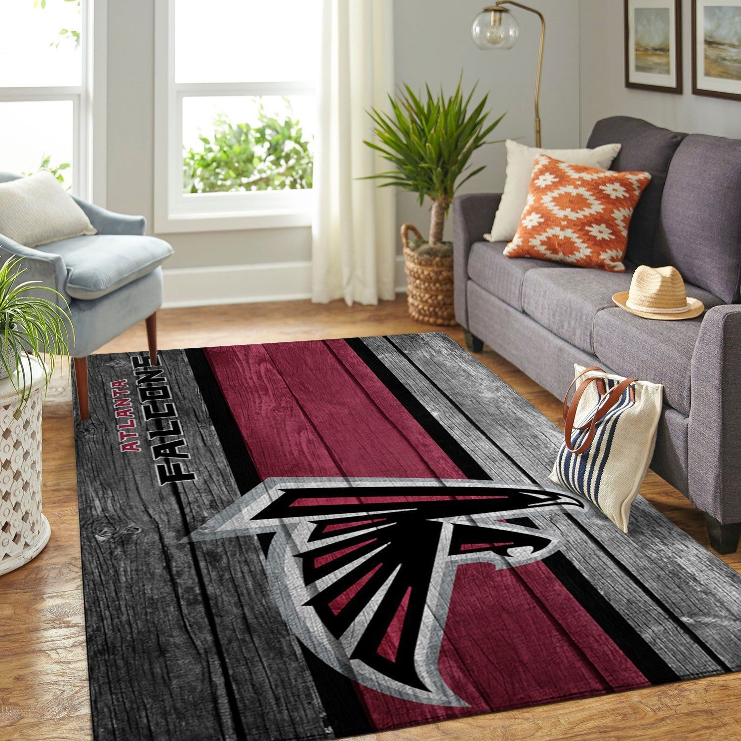 Atlanta Falcons Nfl Team Logo Wooden Style Style Nice Gift Home Decor Rectangle Area Rug - Indoor Outdoor Rugs
