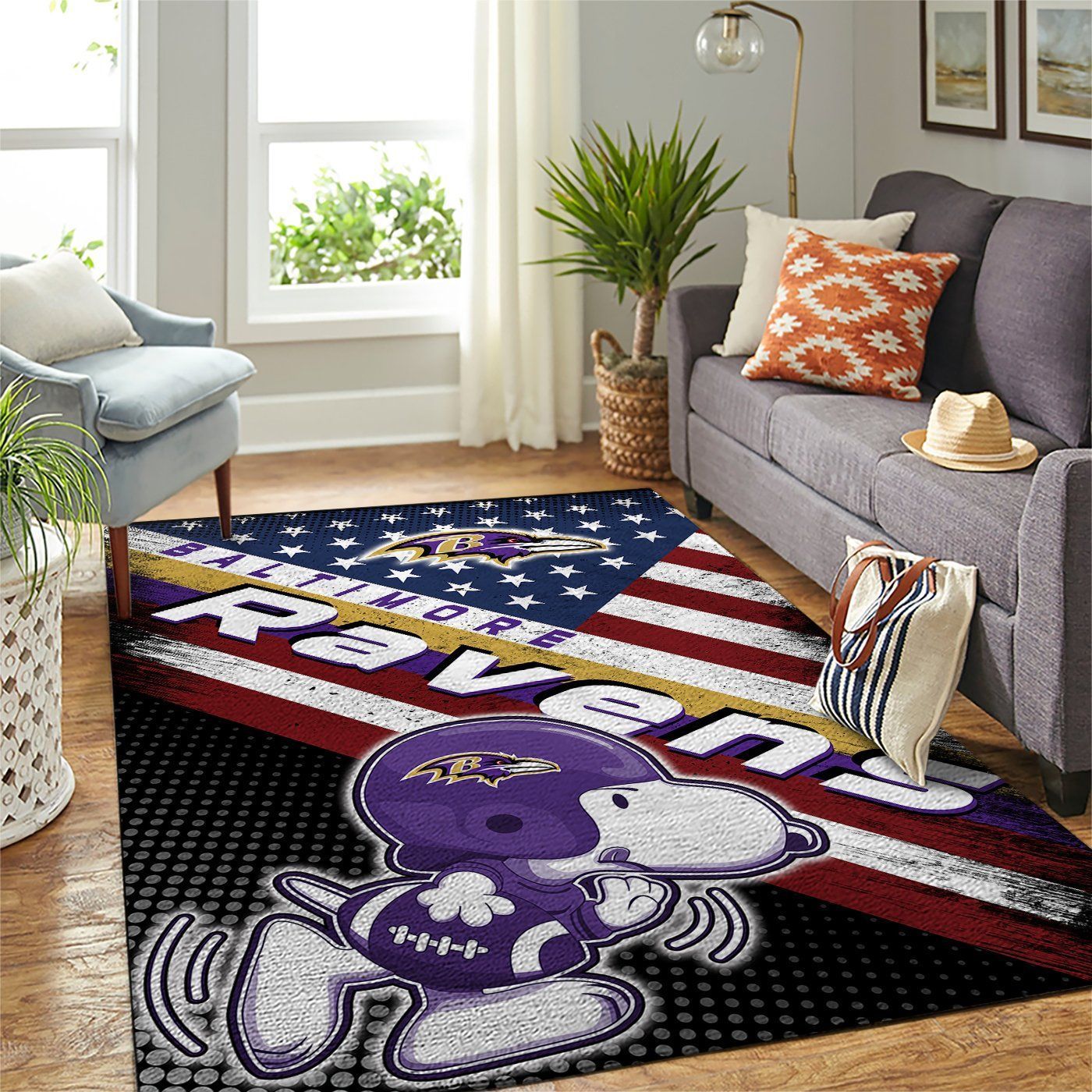 Baltimore Ravens Nfl Team Logo Snoopy Us Style Nice Gift Home Decor Rectangle Area Rug - Indoor Outdoor Rugs