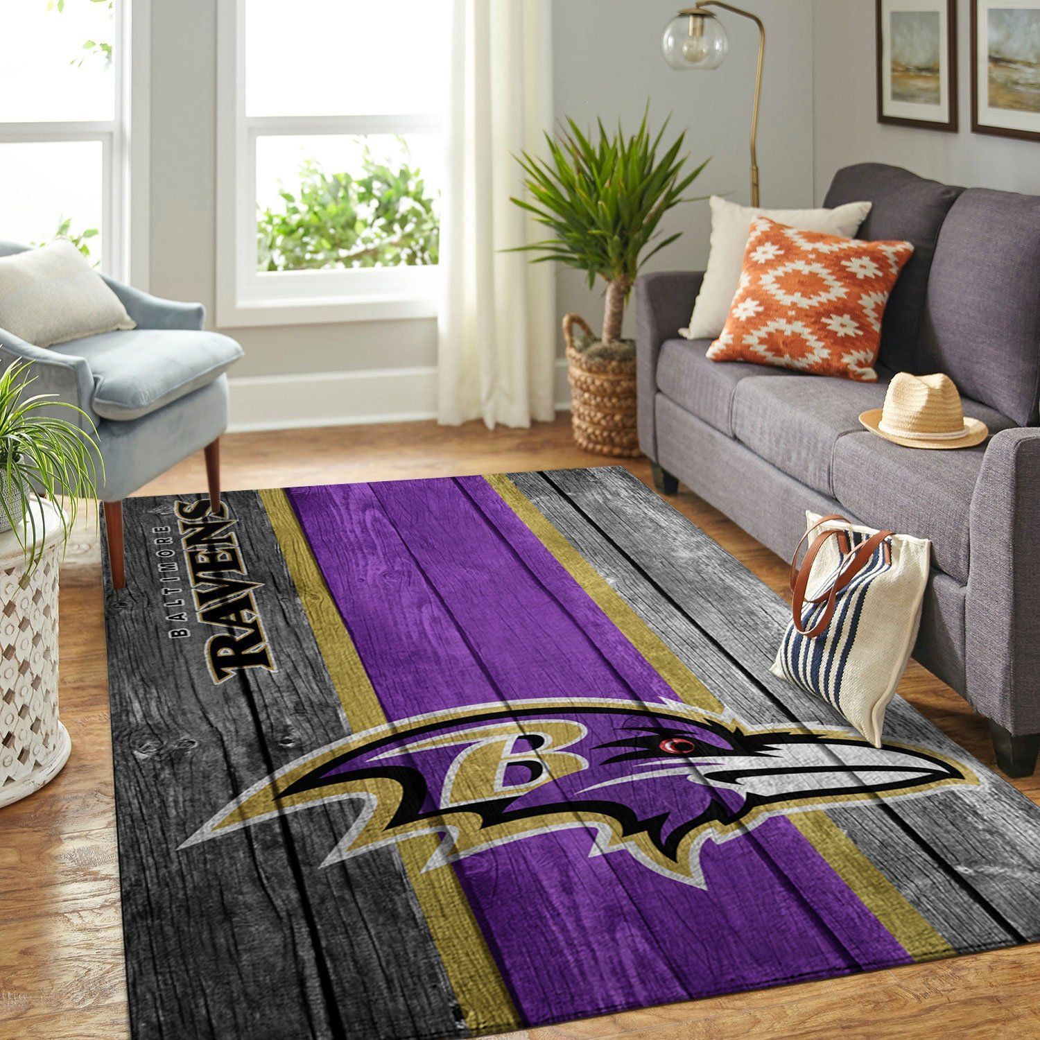 Baltimore Ravens Nfl Team Logo Wooden Style Style Nice Gift Home Decor Rectangle Area Rug - Indoor Outdoor Rugs