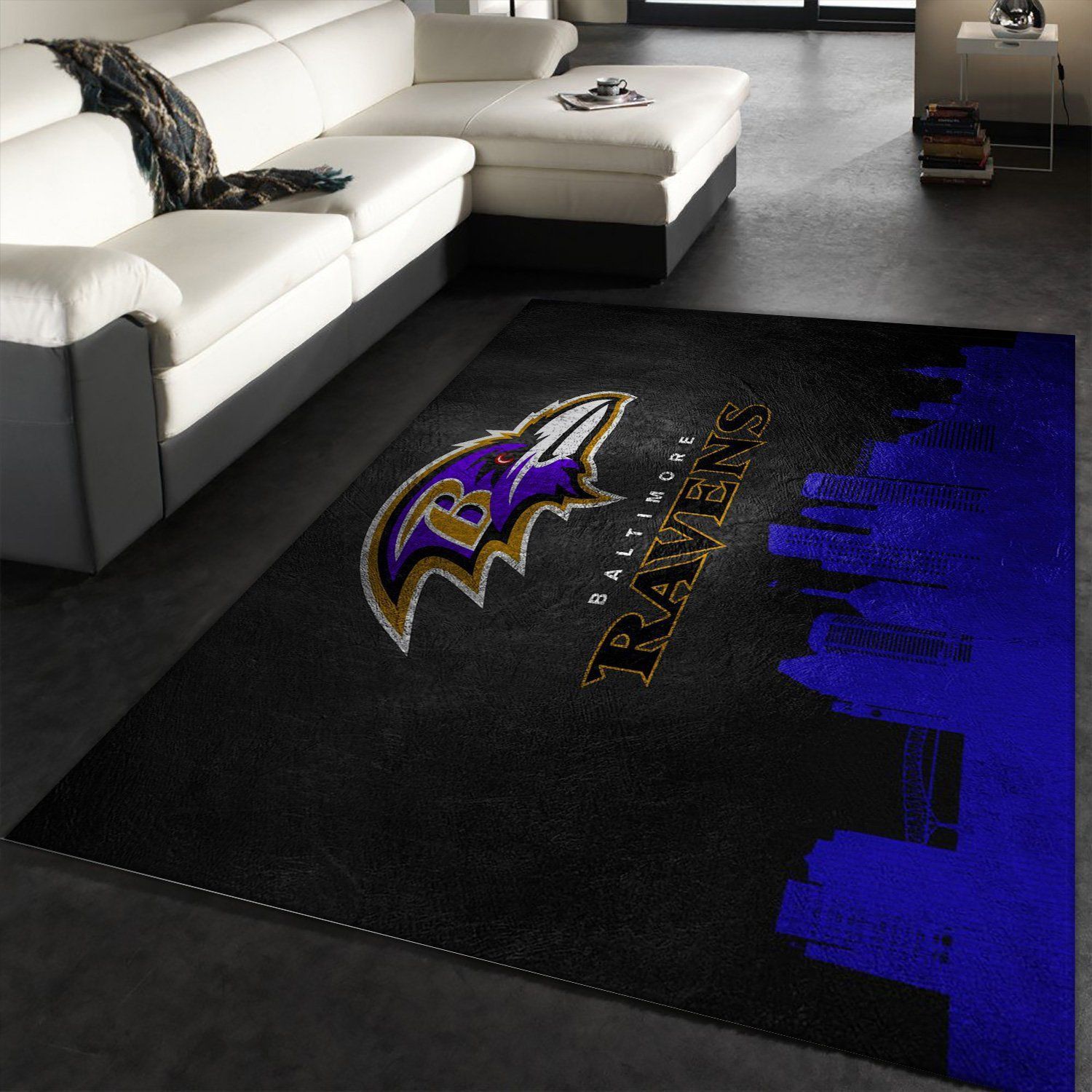 Baltimore Ravens Skyline NFL Team Logos Area Rug, Kitchen Rug, US Gift Decor - Indoor Outdoor Rugs