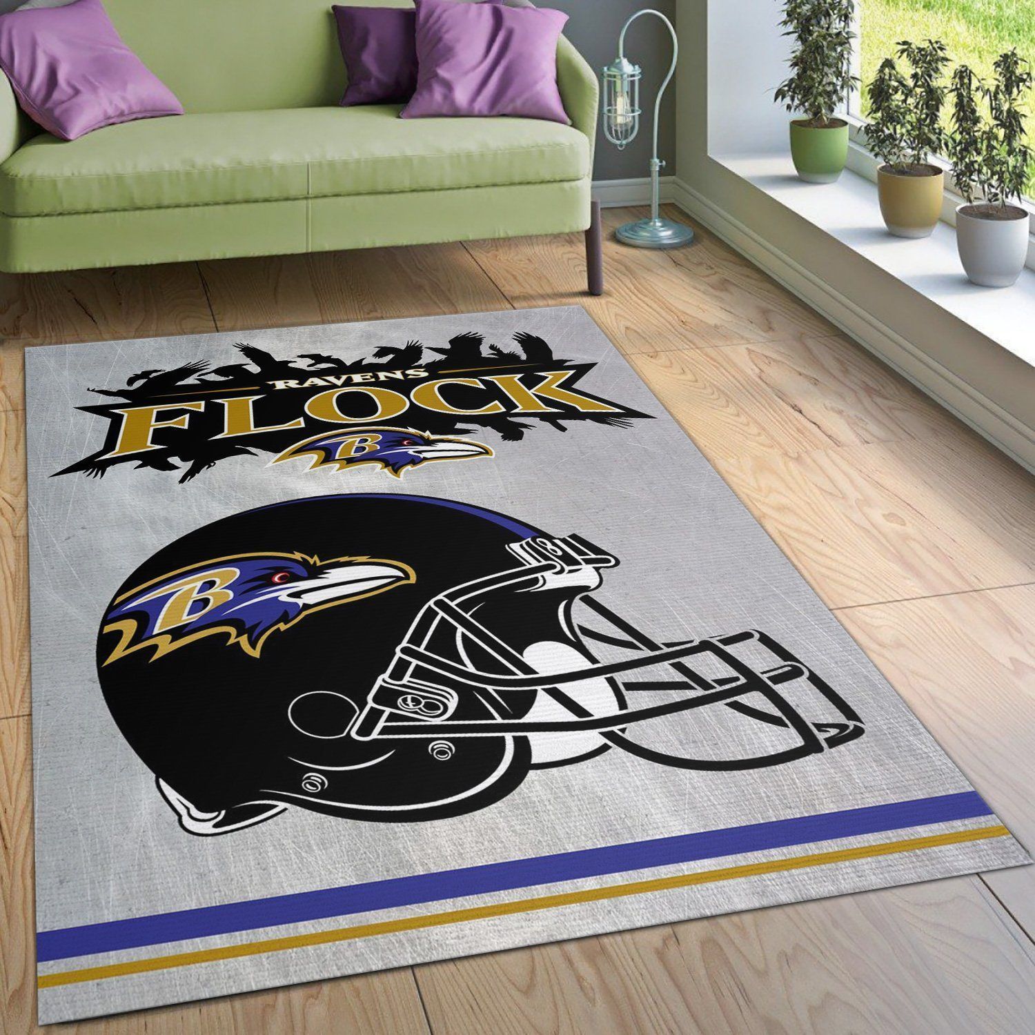 Baltimore Ravens Stripe Nfl Football Team Area Rug For Gift Bedroom Rug Christmas Gift US Decor - Indoor Outdoor Rugs