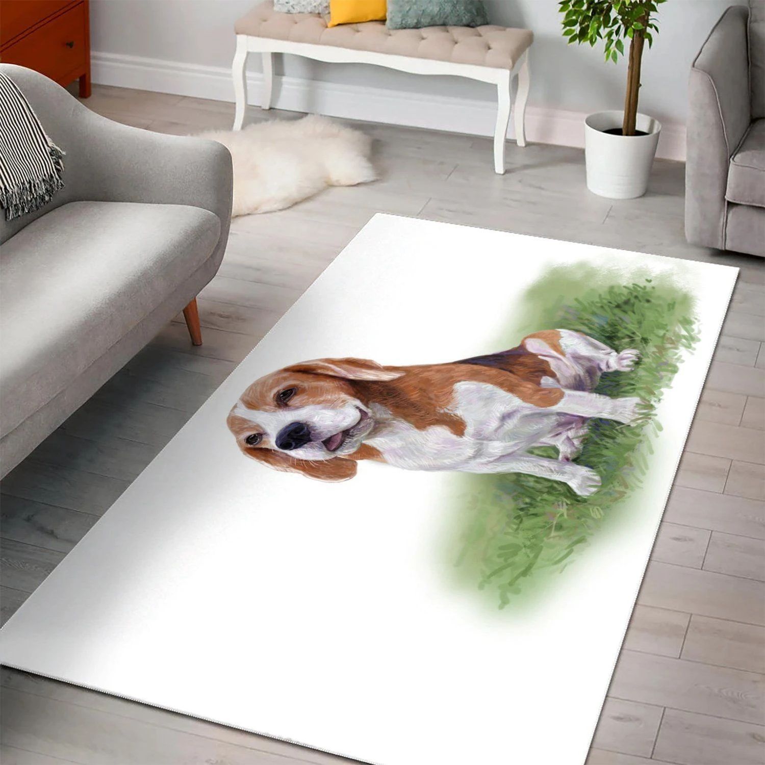 Beagle Dog Sitting On Gree  Area Rug ,  Room Rugs, Floor Decor Home Decor - Indoor Outdoor Rugs