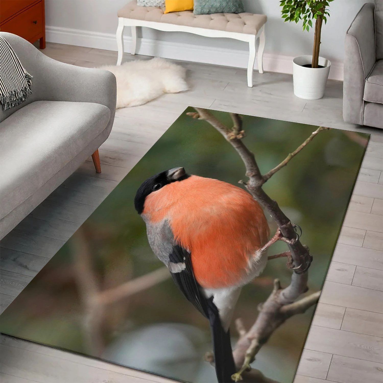 Birds Bullfinch Branch  Carpet Living Room