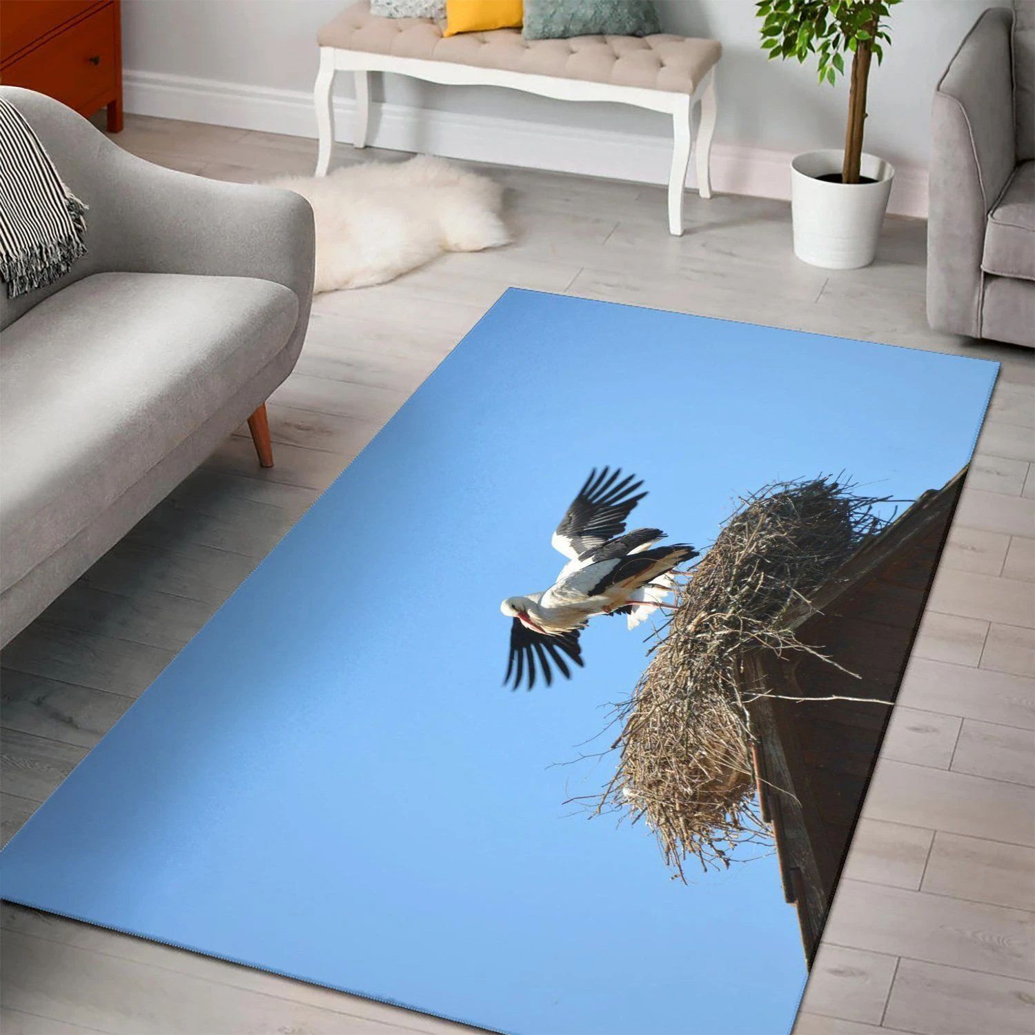 Birds Storks Nest  Area Rug