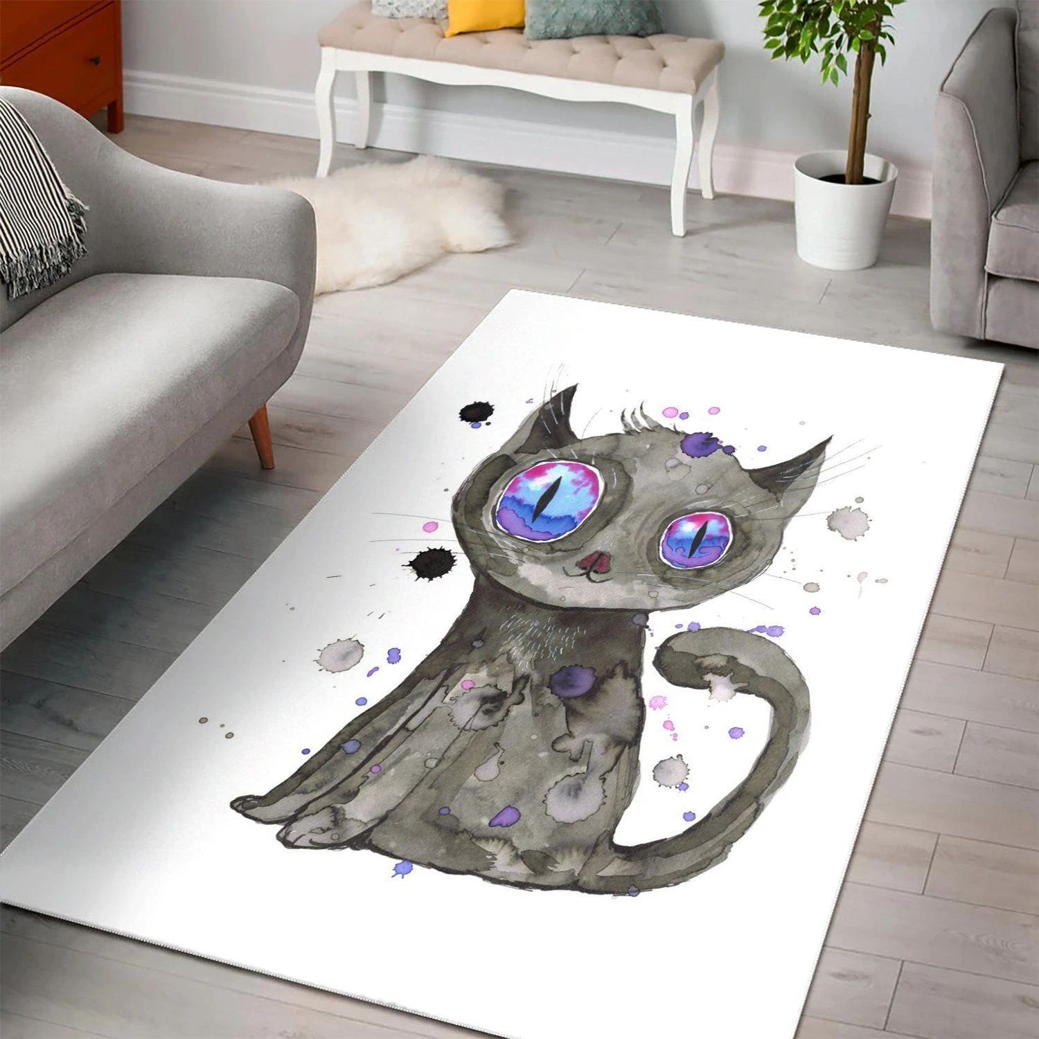 Black Cute Kitten  Living Room Area Rug