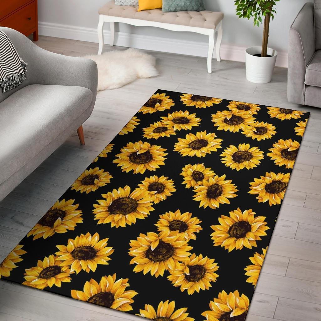 Black Sunflower Pattern Area Rug Chrismas Gift - Indoor Outdoor Rugs
