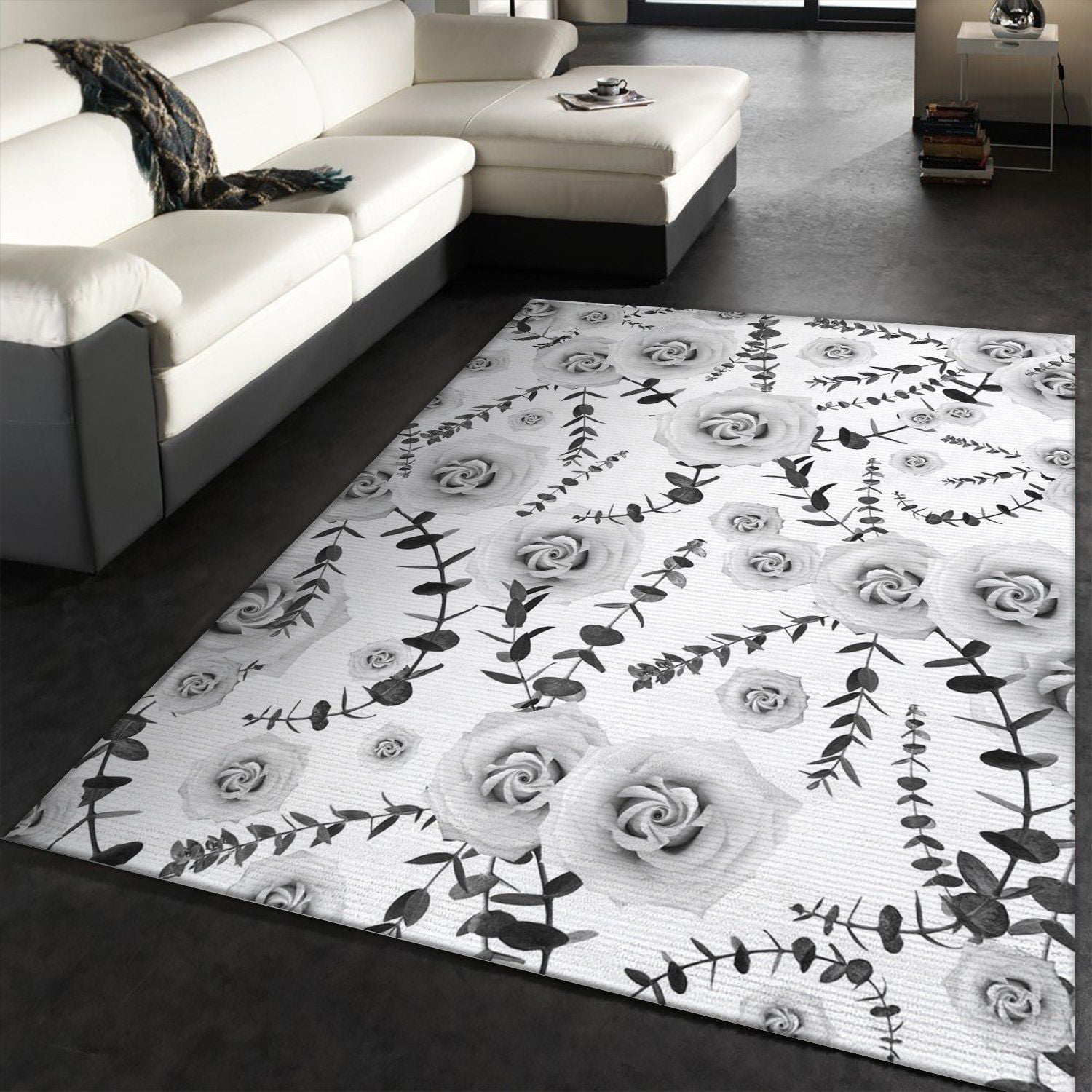 Black White Beauty Rose 1 Area Rug For Christmas