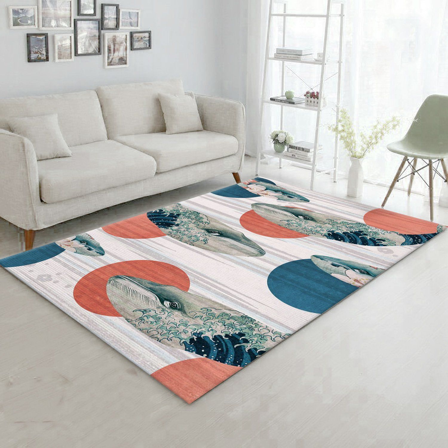 Blue Whale Polka Area Rug Carpet