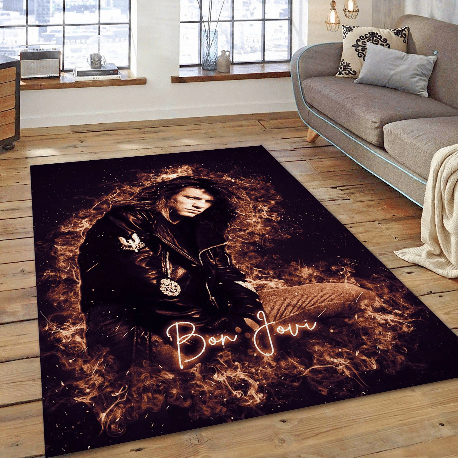 Bon Jovi Fire Music Area Rug For Christmas