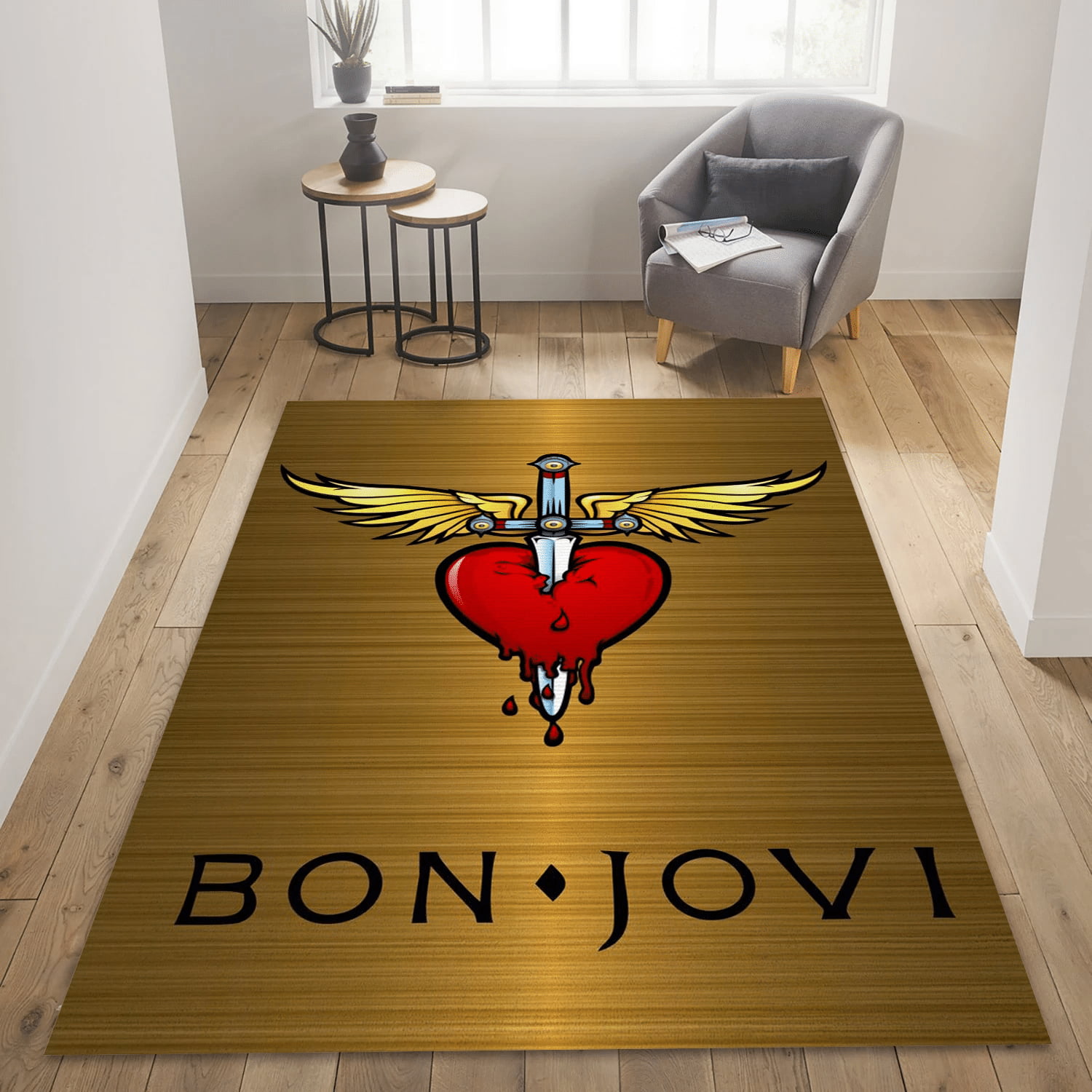 Bon Jovi Gold Music Area Rug