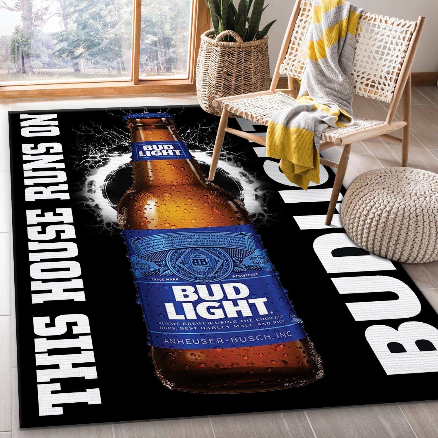 Bud Light This House Runs On Rug Room Carpet Custom Area Floor Home Decor - Indoor Outdoor Rugs