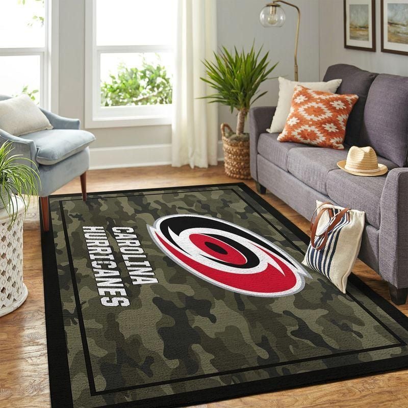 Carolina Hurricanes Nhl Team Logo Camo Style Rug Room Carpet Custom Area Floor Home Decor - Indoor Outdoor Rugs