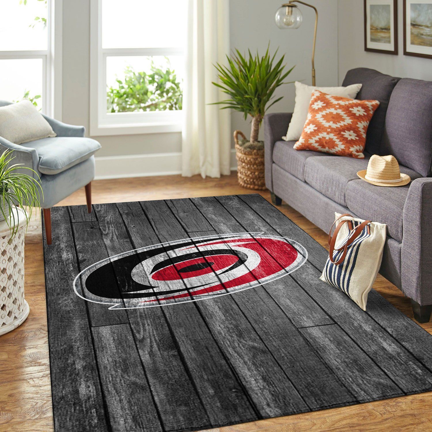 Carolina Hurricanes Nhl Team Logo Grey Wooden Style Nice Gift Home Decor Rectangle Area Rug - Indoor Outdoor Rugs