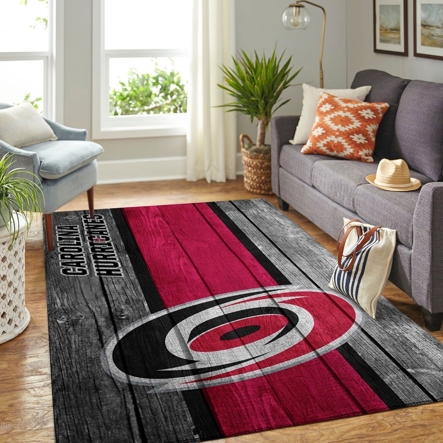 Carolina Hurricanes Nhl Team Logo Wooden Style Nice Gift Home Decor Rectangle Area Rug - Indoor Outdoor Rugs