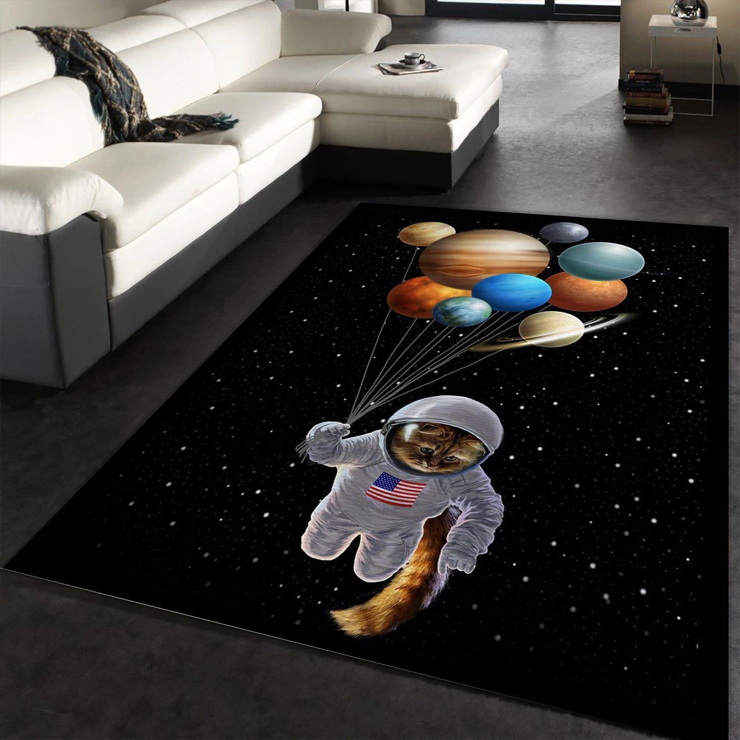 Cat Holding Planet Balloon Area Rug For Christmas Living Room Rug Family Gift US Decor - Indoor Outdoor Rugs