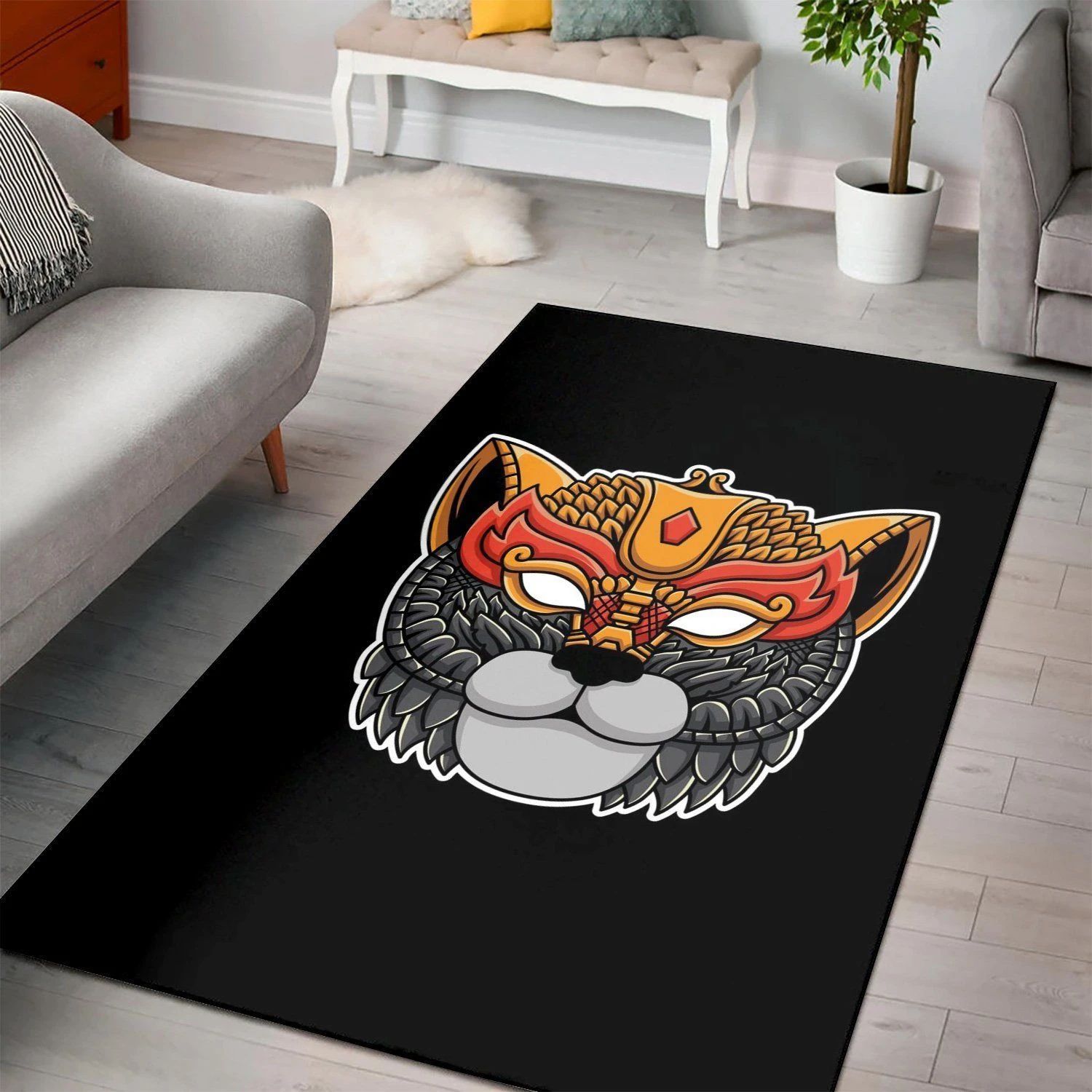 Cat Illustration Ornament  Area Rug