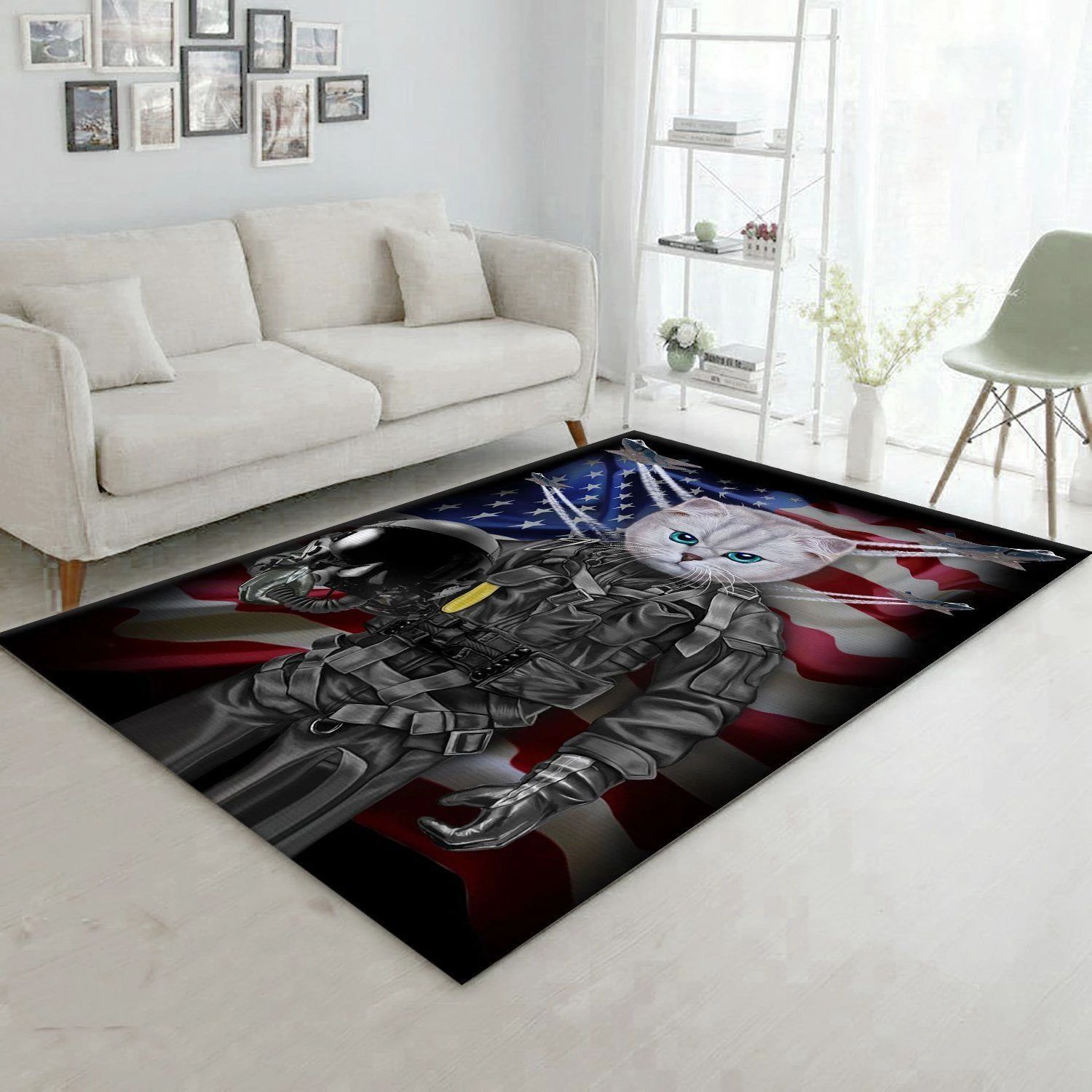 Cat In Air Force Area Rug Living room and bedroom Rug US Gift Decor - Indoor Outdoor Rugs