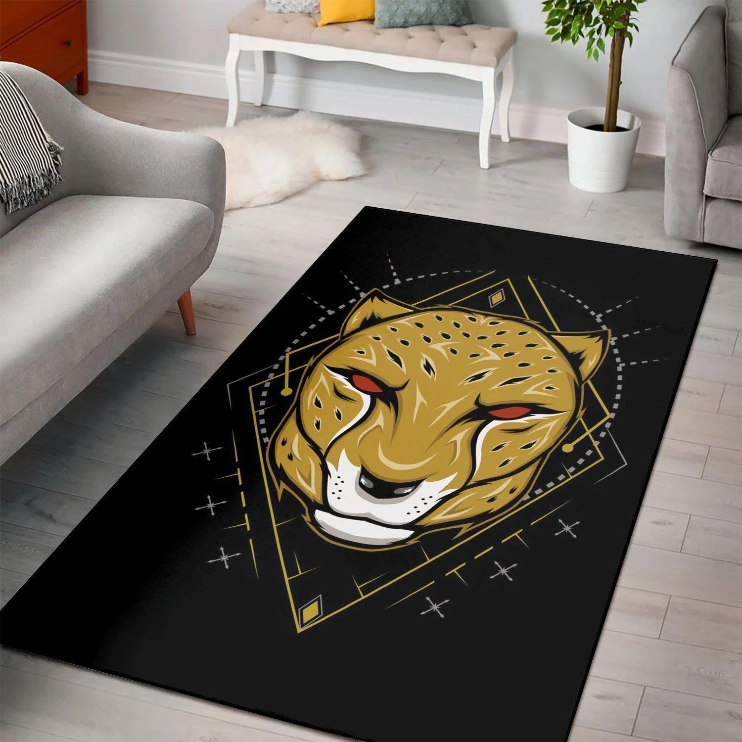 Cheetah Head Mascot Logo  Area Rug