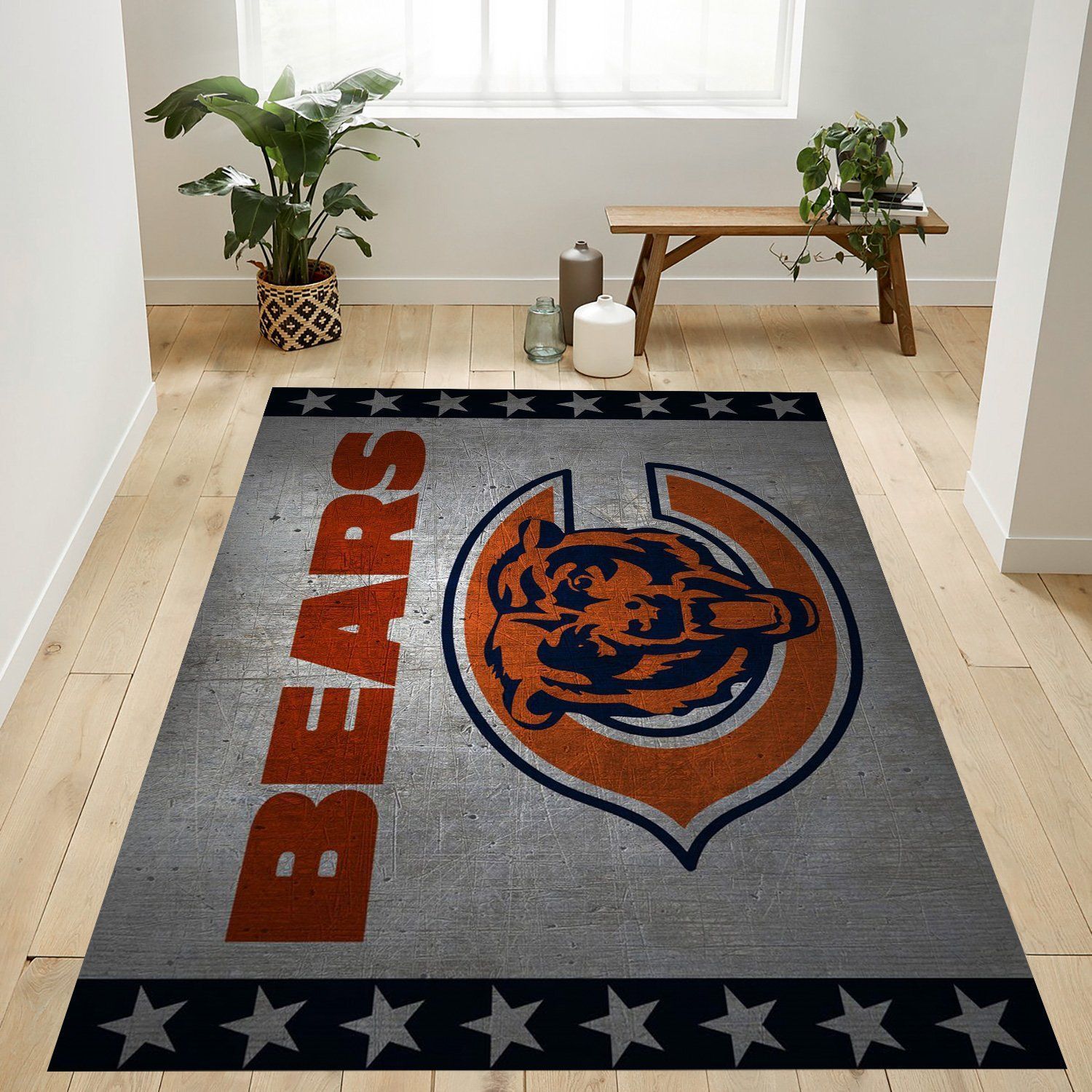 Chicago Bears Metal Banner Nfl Logo Area Rug For Gift Living Room Rug Home US Decor - Indoor Outdoor Rugs