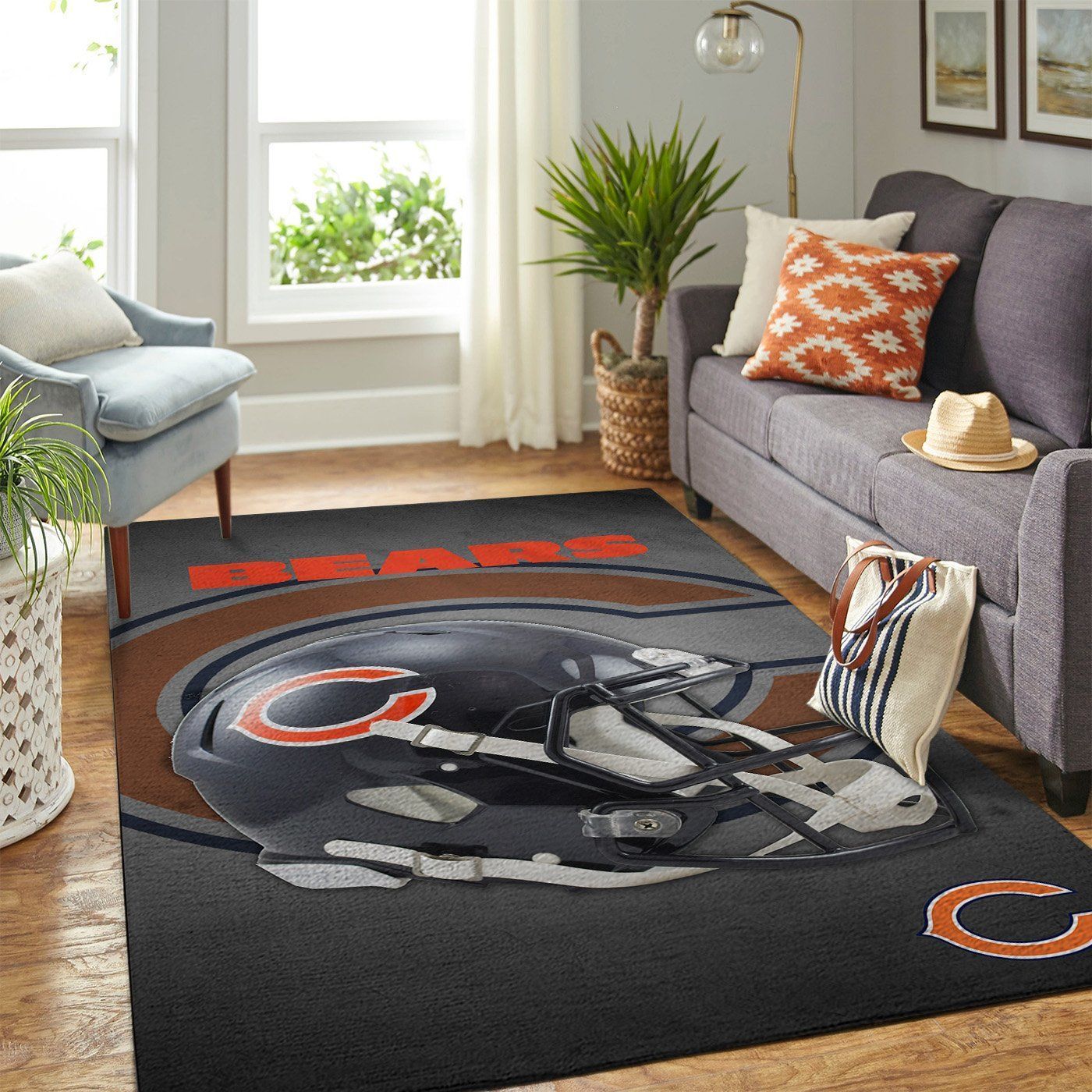 Chicago Bears Nfl Team Logo Helmet Nice Gift Home Decor Rectangle Area Rug - Indoor Outdoor Rugs