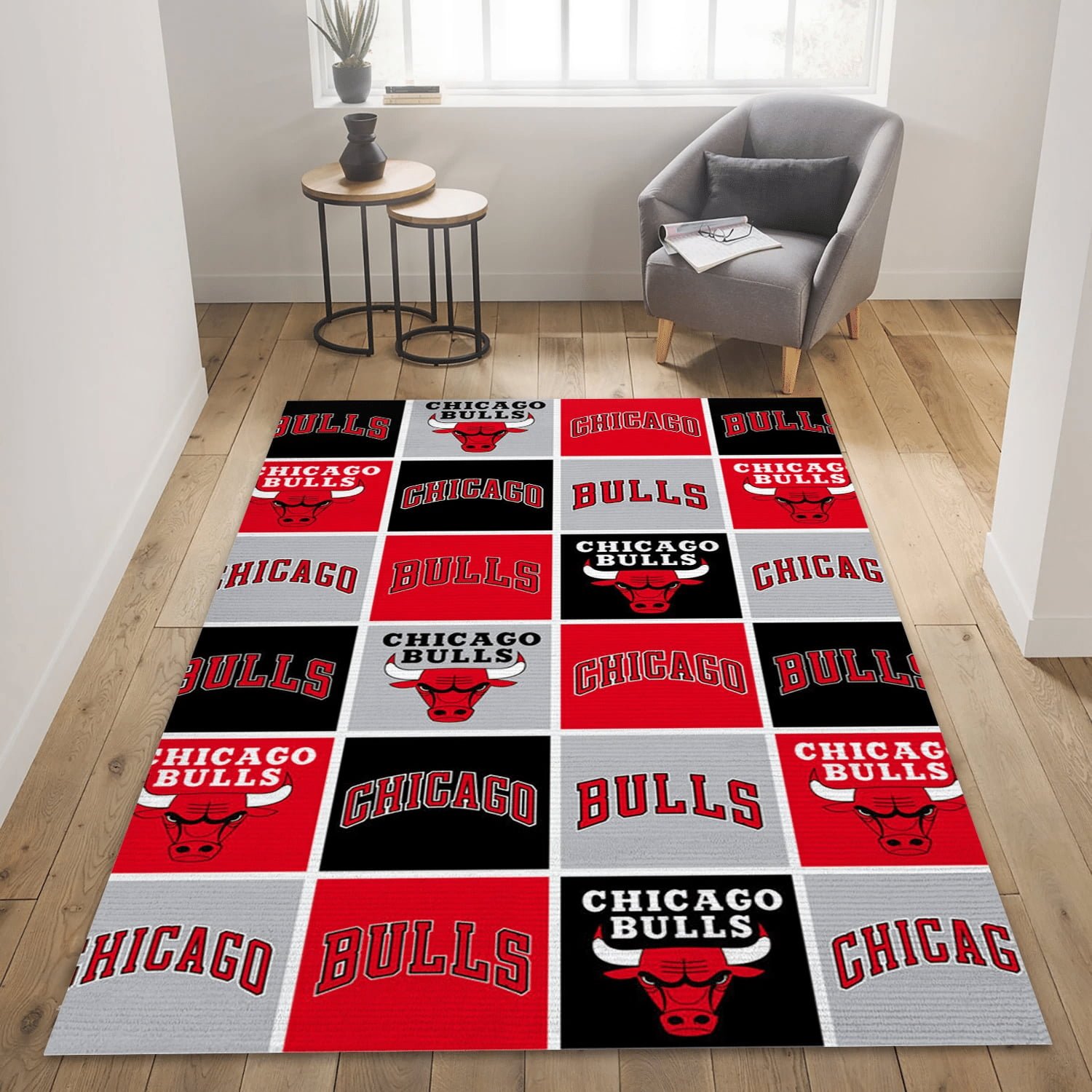 Chicago Bulls Patterns 3 Team Logos Area Rug, Living Room Rug - US Gift Decor - Indoor Outdoor Rugs