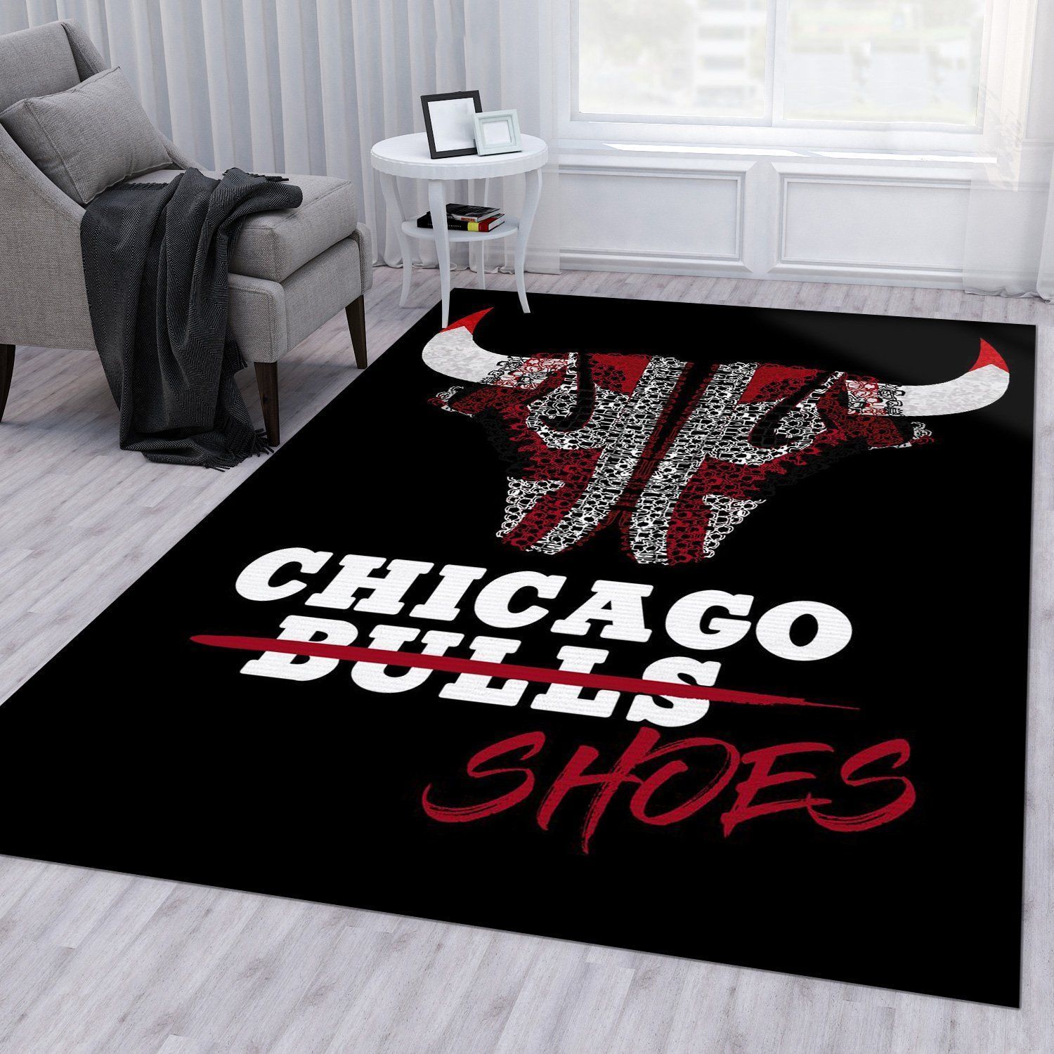 Chicago Bulls Shoes Doodle Area Rug For Christmas Living Room Rug Home Decor Floor Decor - Indoor Outdoor Rugs