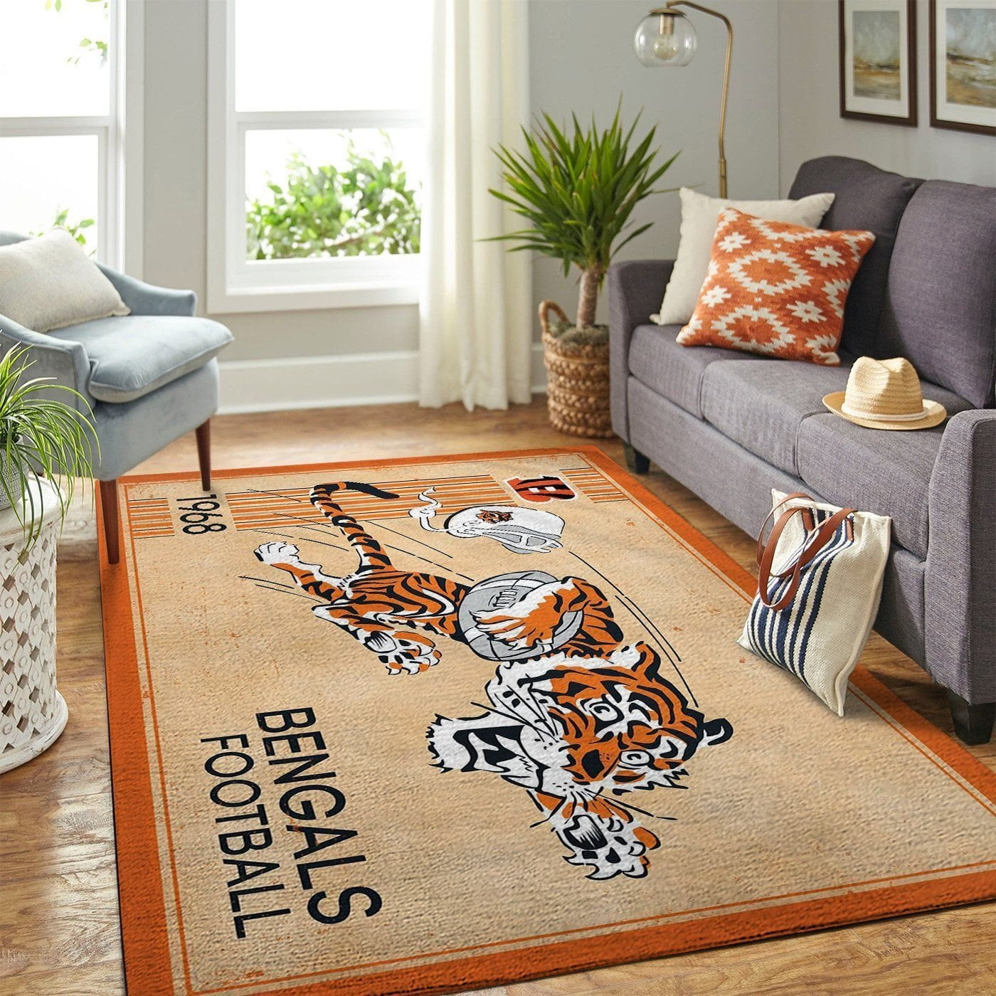 Cincinnati Bengals Nfl Team Logo Retro Style Nice Gift Home Decor Rectangle Area Rug - Indoor Outdoor Rugs