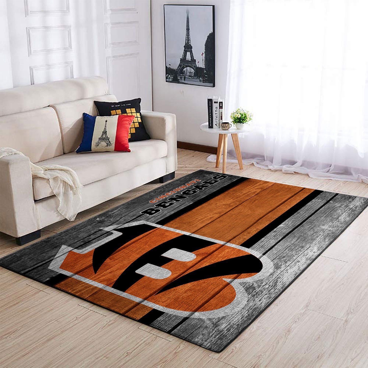 Cincinnati Bengals Nfl Team Logo Wooden Style Style Nice Gift Home Decor Rectangle Area Rug - Indoor Outdoor Rugs