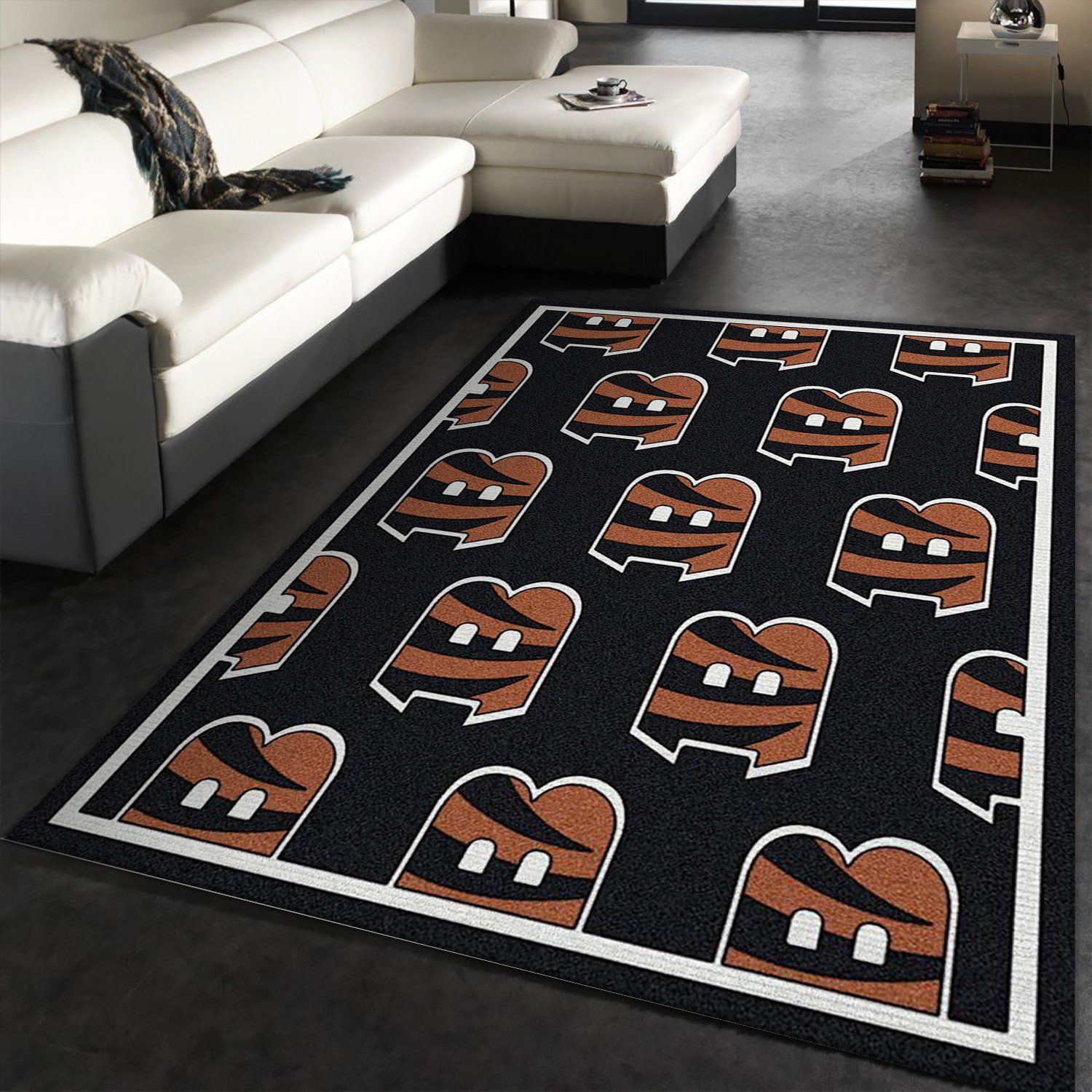 Cincinnati Bengals Repeat Rug Nfl Team Area Rug Carpet, Living Room Rug, Home US Decor - Indoor Outdoor Rugs