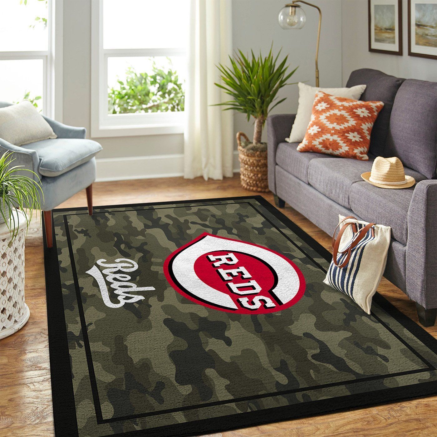 Cincinnati Reds Mlb Team Logo Camo Style Nice Gift Home Decor Rectangle Area Rug - Indoor Outdoor Rugs
