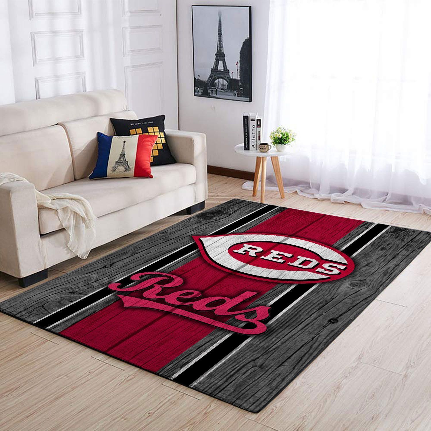 Cincinnati Reds Mlb Team Logo Wooden Style Style Nice Gift Home Decor Rectangle Area Rug - Indoor Outdoor Rugs