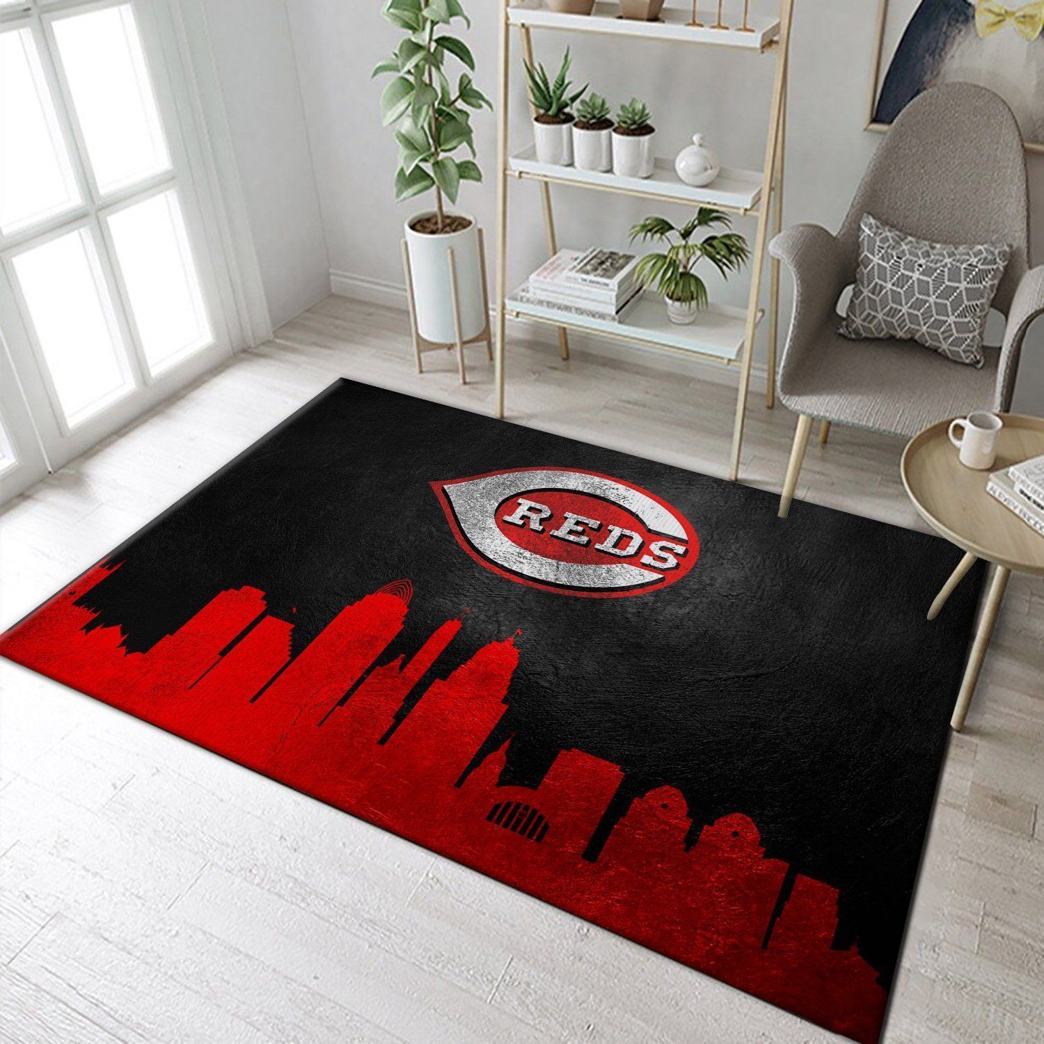Cincinnati Reds Skyline MLB Team Area Rug, Bedroom, Family Gift US Decor - Indoor Outdoor Rugs