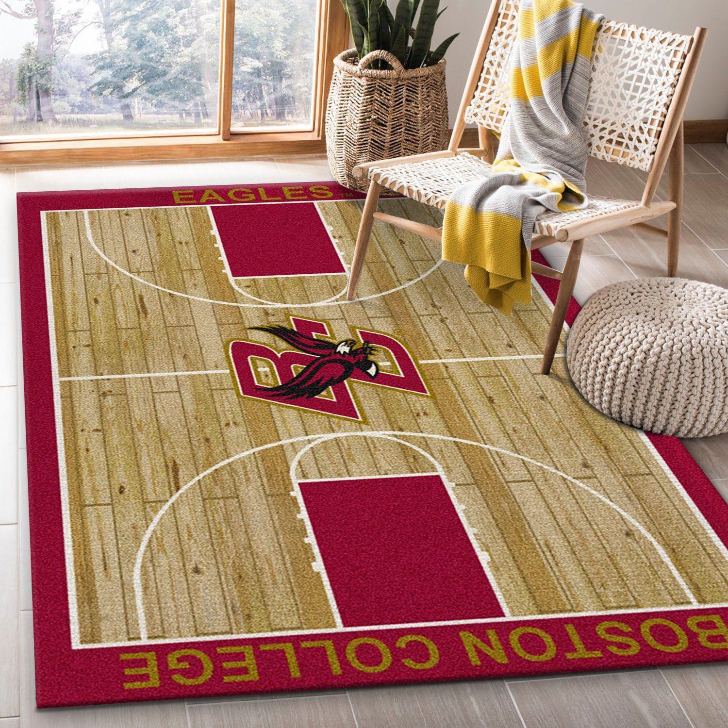 College Home Court Boston College Basketball Team Logo Area Rug, Bedroom Rug, Home US Decor - Indoor Outdoor Rugs