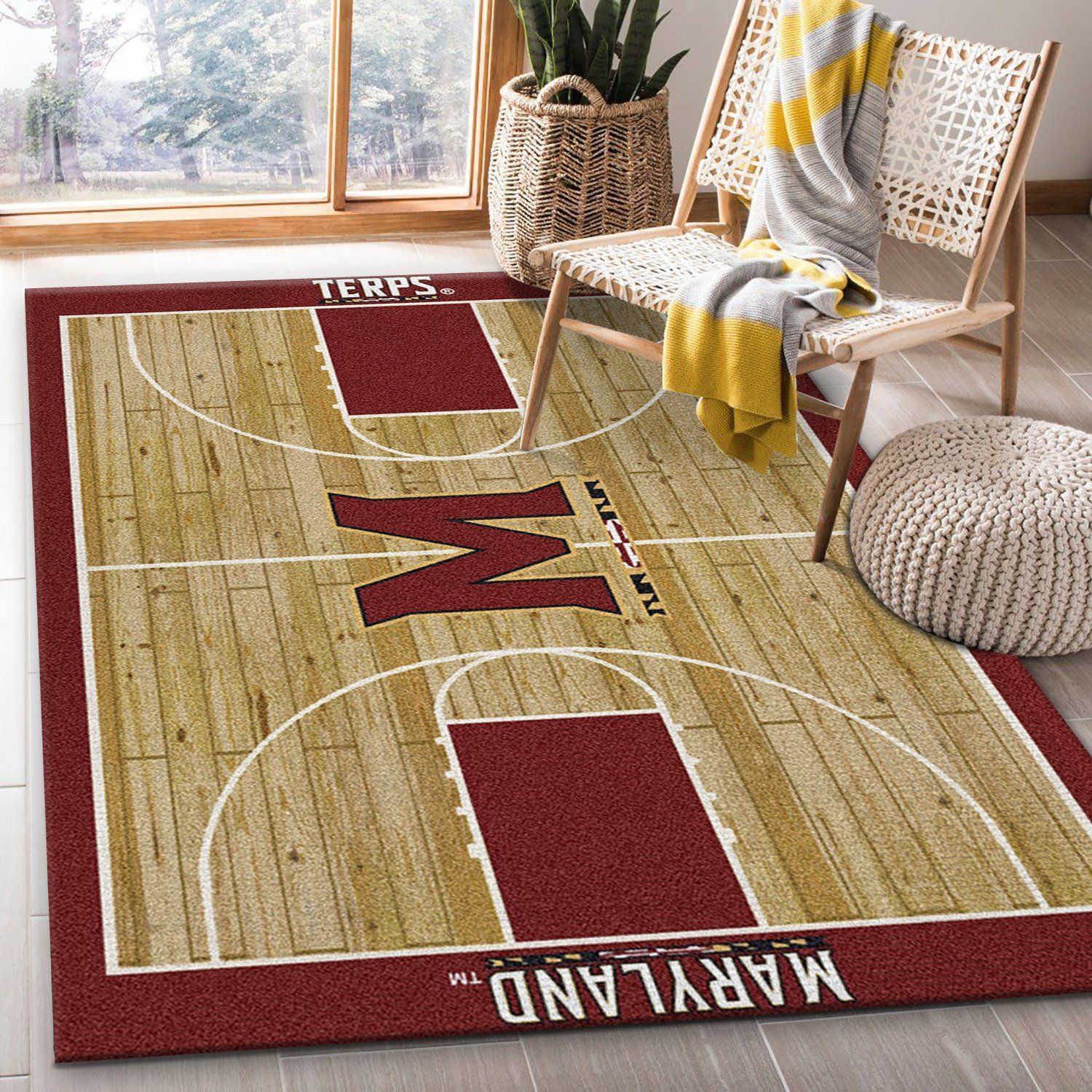 College Home Court C Maryland Basketball Team Logo Area Rug, Living Room Rug, US Gift Decor - Indoor Outdoor Rugs