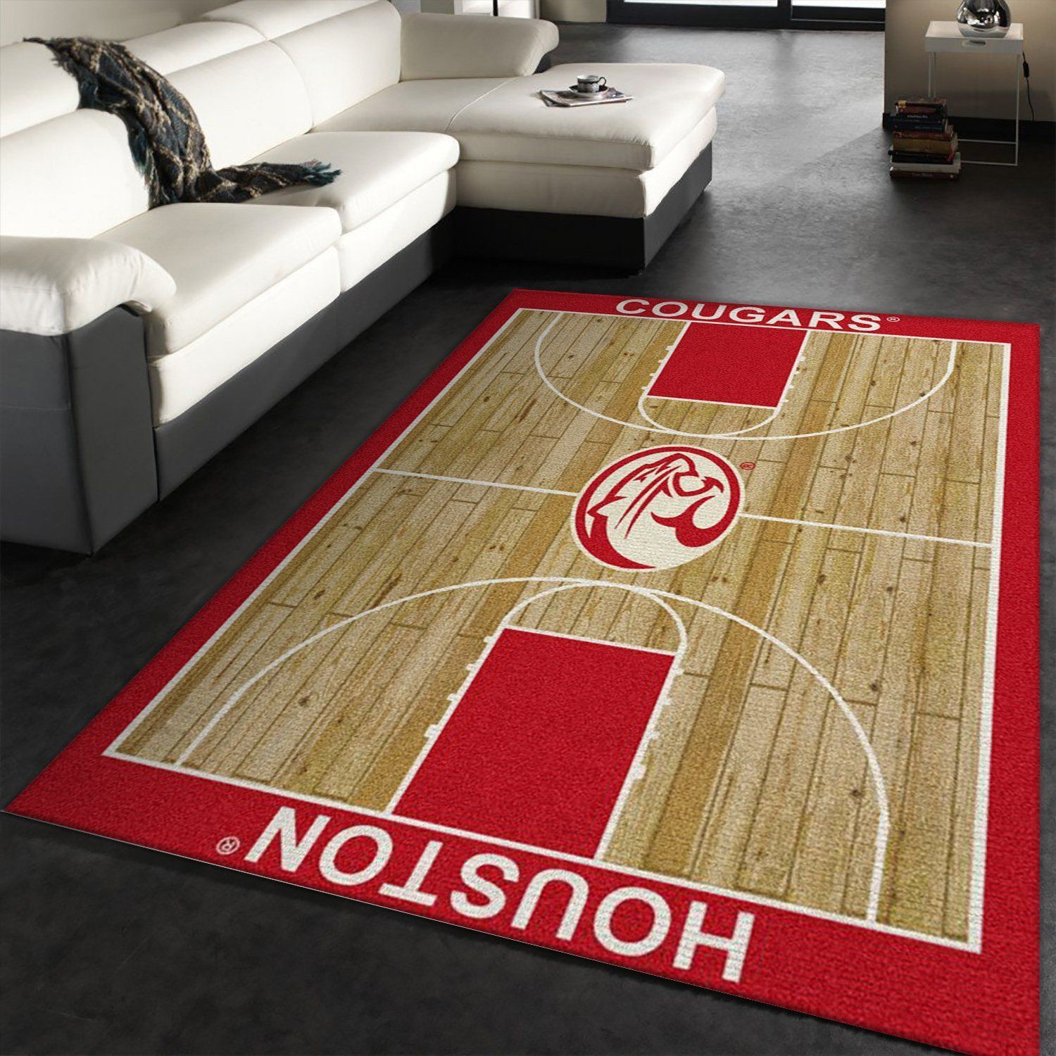 College Home Court Houston Basketball Team Logo Area Rug, Bedroom Rug, Home US Decor - Indoor Outdoor Rugs
