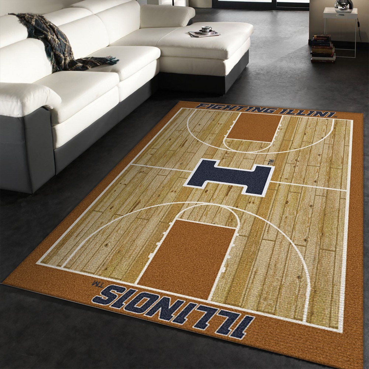 College Home Court Illinois Basketball Team Logo Area Rug, Living Room Rug, Family Gift US Decor - Indoor Outdoor Rugs