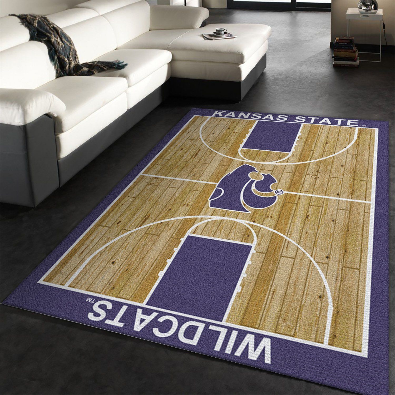 College Home Court Kansas State Basketball Team Logo Area Rug, Living Room Rug, US Gift Decor - Indoor Outdoor Rugs