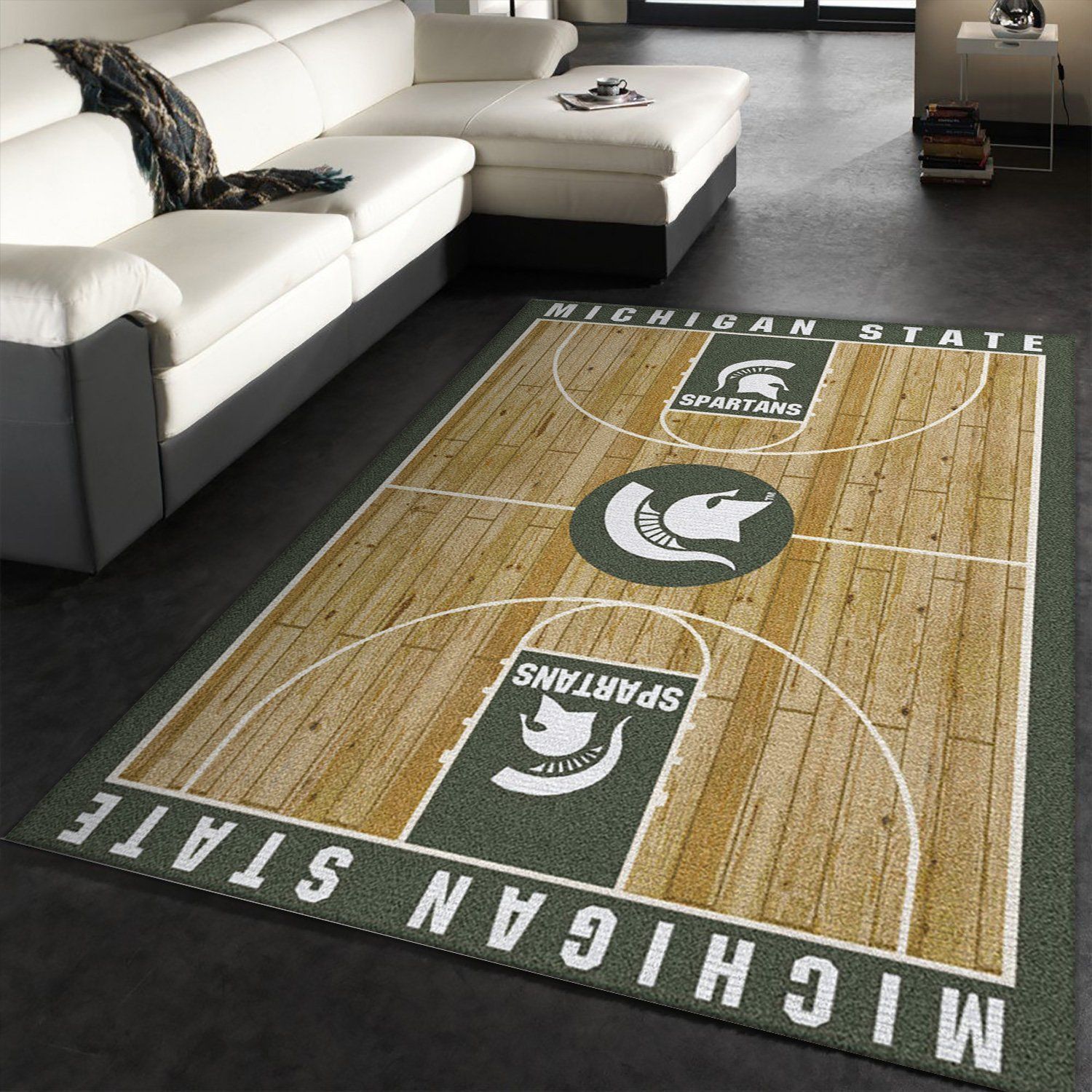 College Home Court Michigan State Basketball Team Logo Area Rug, Living Room Rug, Family Gift US Decor - Indoor Outdoor Rugs