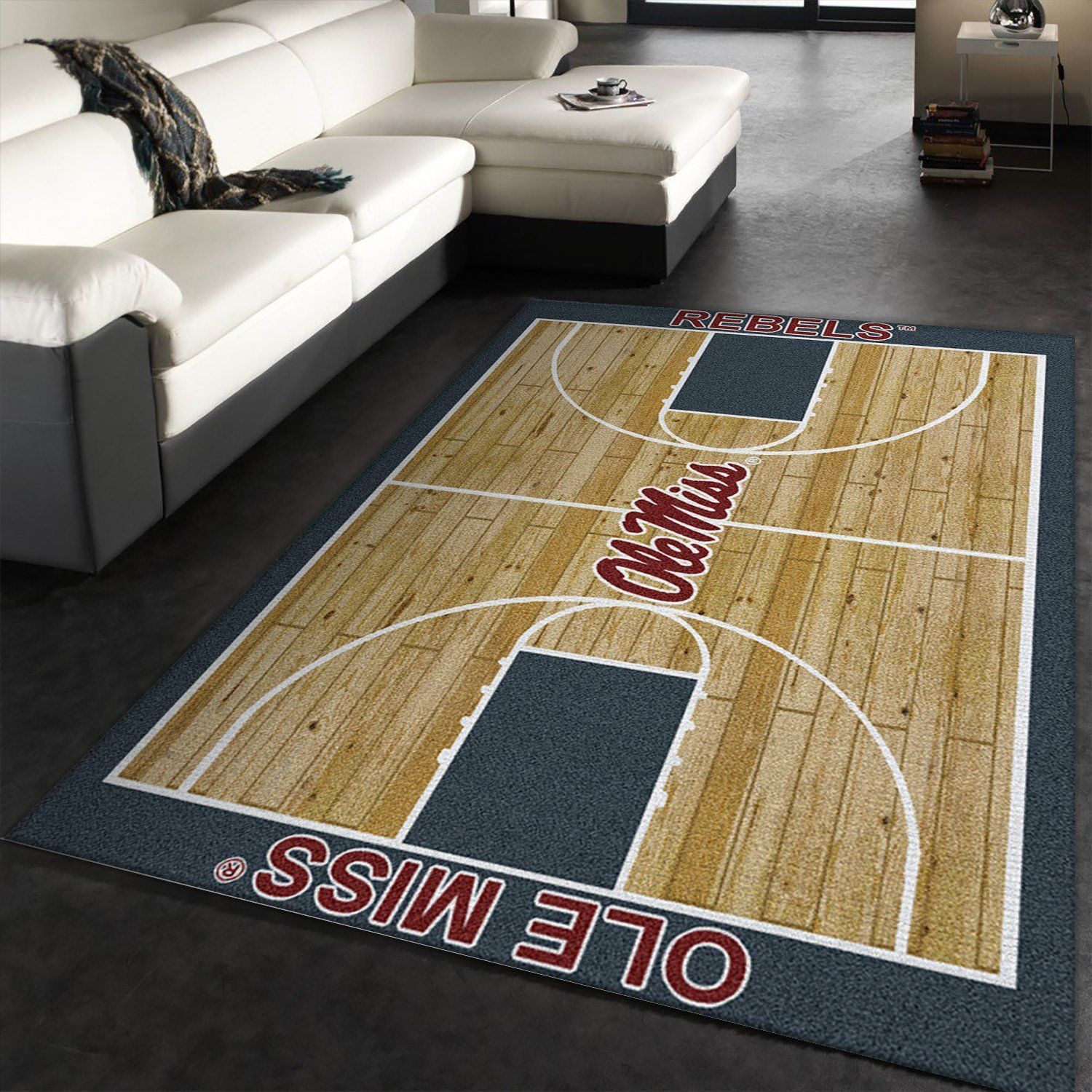 College Home Court Mississippi Basketball Team Logo Area Rug, Bedroom Rug, Christmas Gift US Decor - Indoor Outdoor Rugs