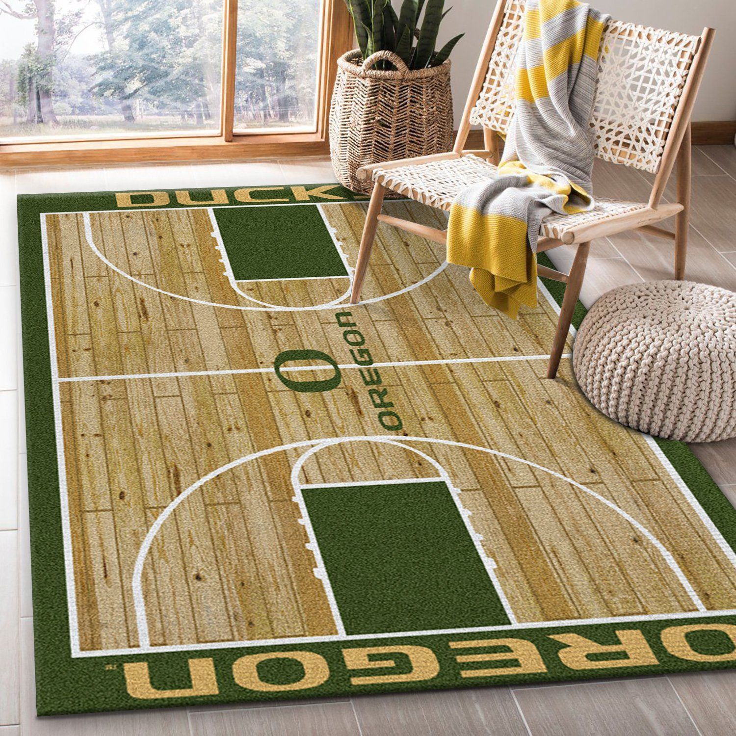 College Home Court Oregon Basketball Team Logo Area Rug