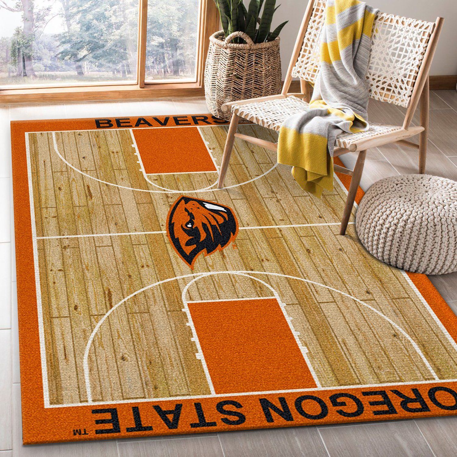 College Home Court Oregon State Basketball Team Logo Area Rug