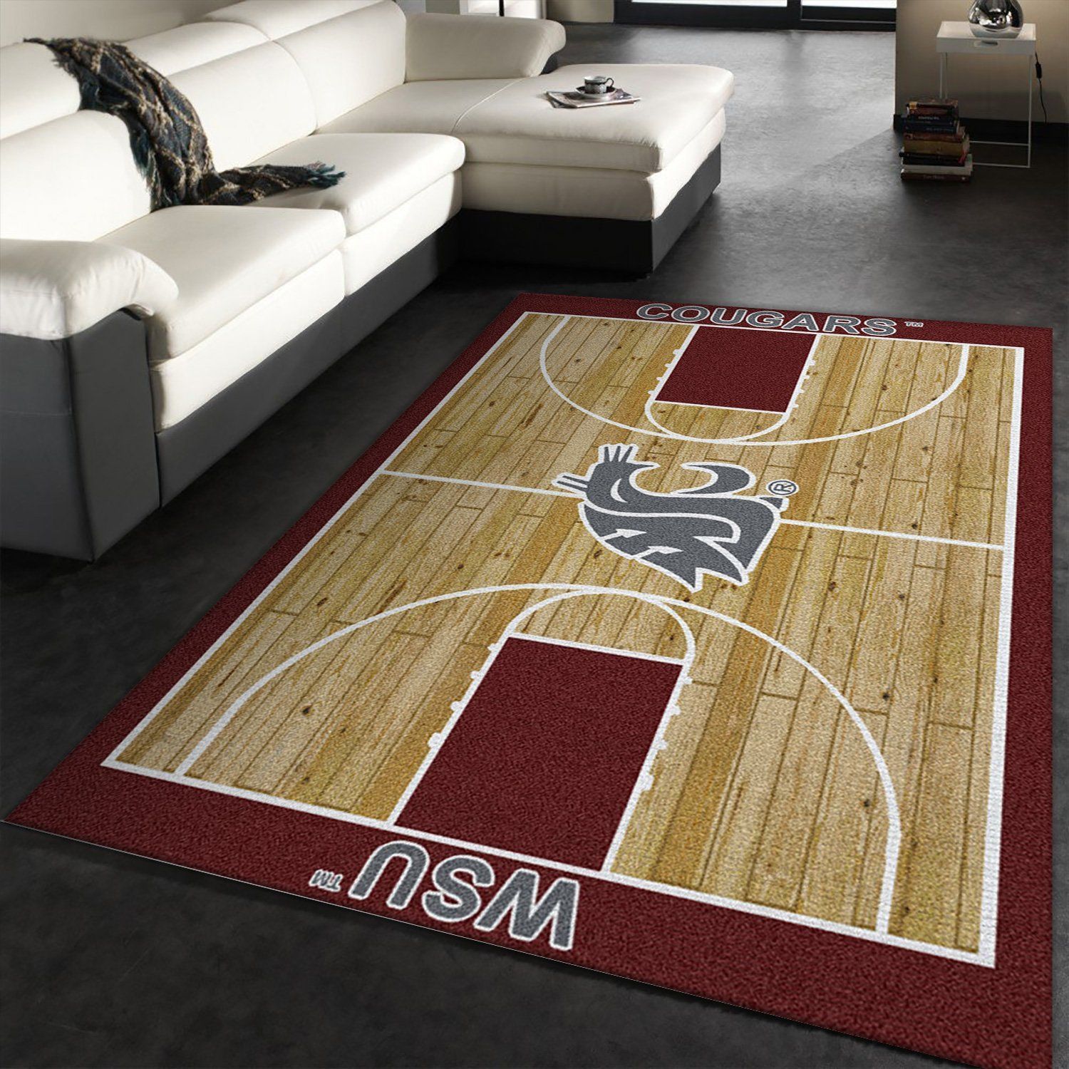 College Home Court State Basketball Team Logo Area Rug