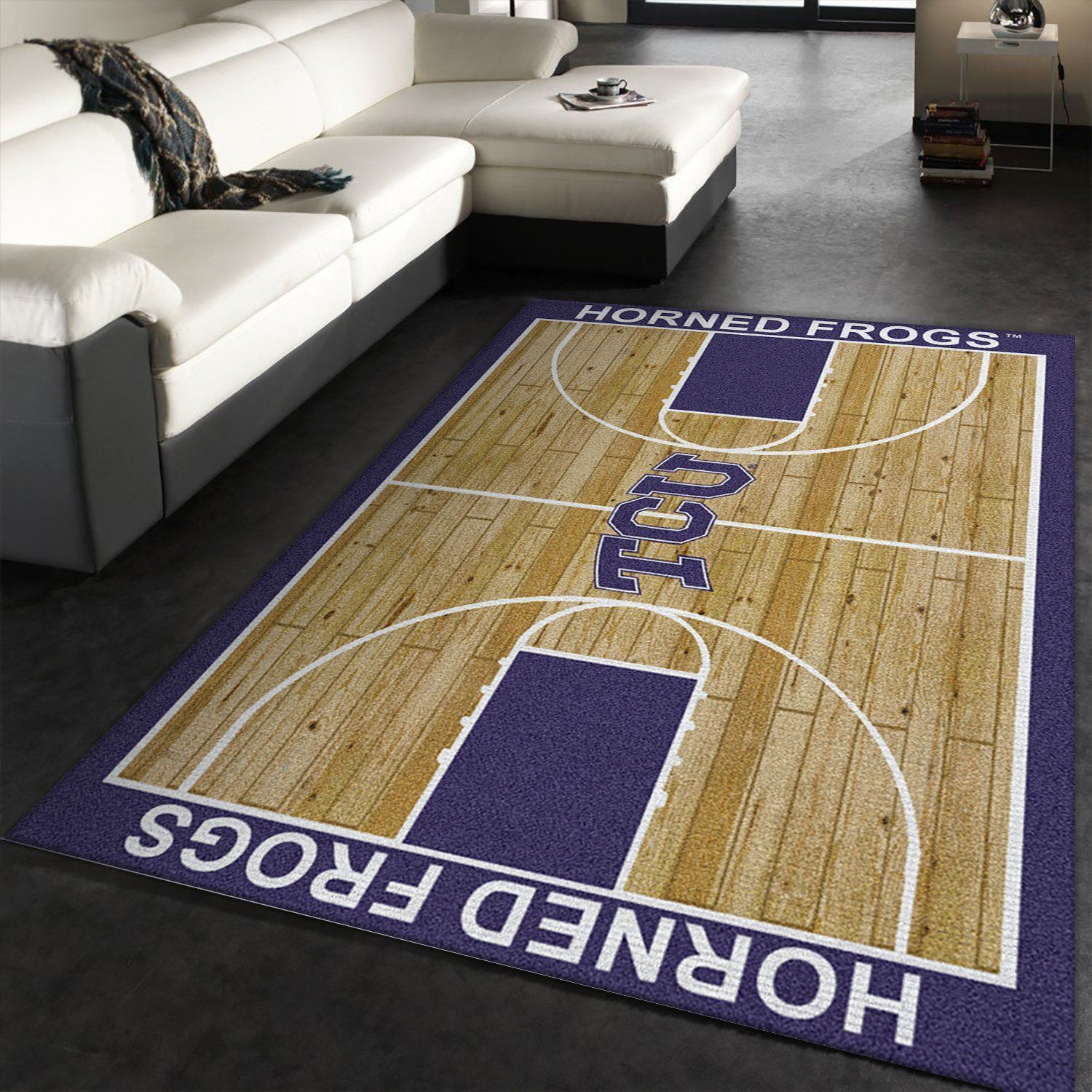 College Home Court Texas Christian Basketball Team Logo Area Rug, Bedroom Rug, Home Decor Floor Decor - Indoor Outdoor Rugs