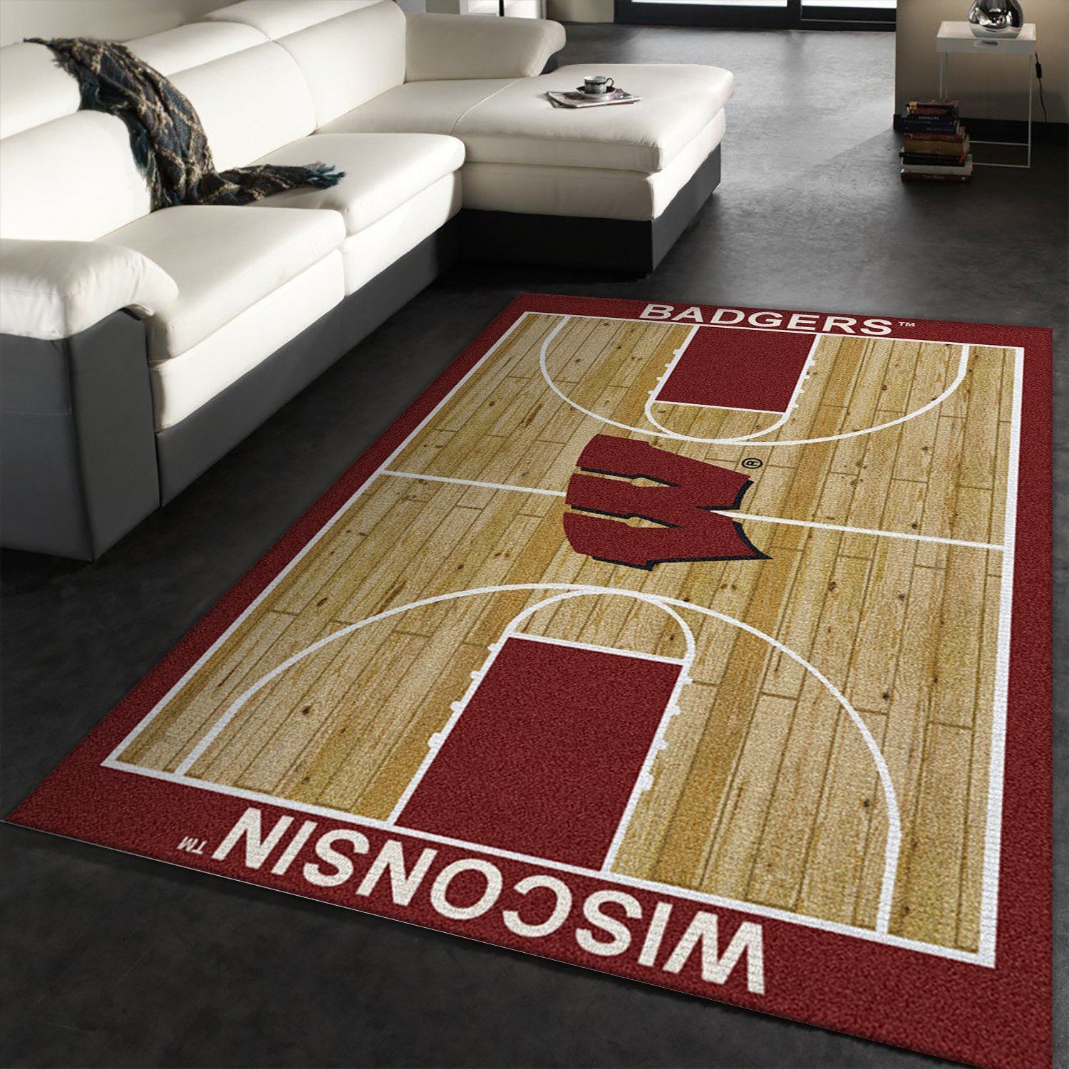 College Home Court Wisconsin Basketball Team Logo Area Rug, Living Room Rug, US Gift Decor - Indoor Outdoor Rugs