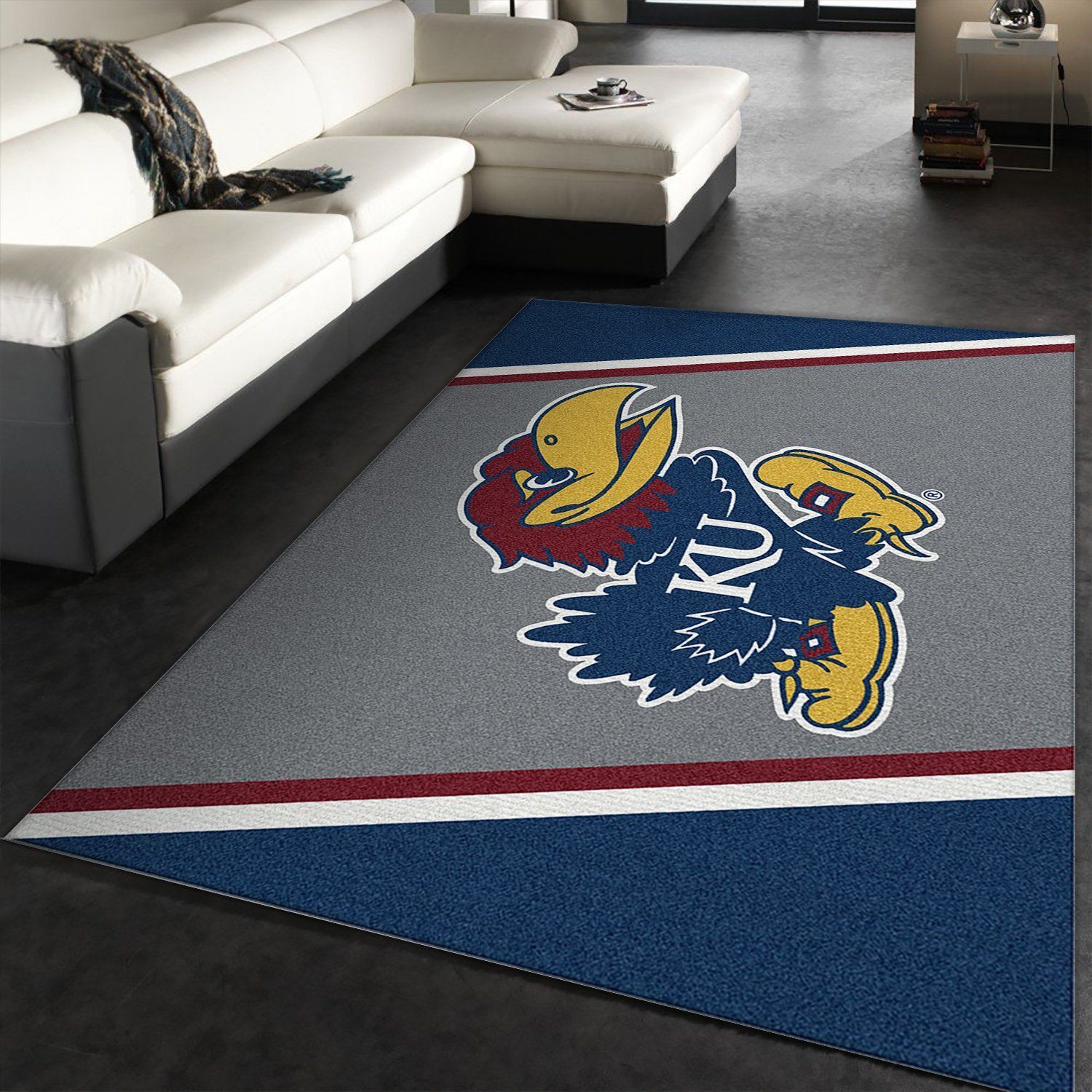College Spirit Kansas Sport Area Rug Carpet Team Logo Family Gift US Decor - Indoor Outdoor Rugs