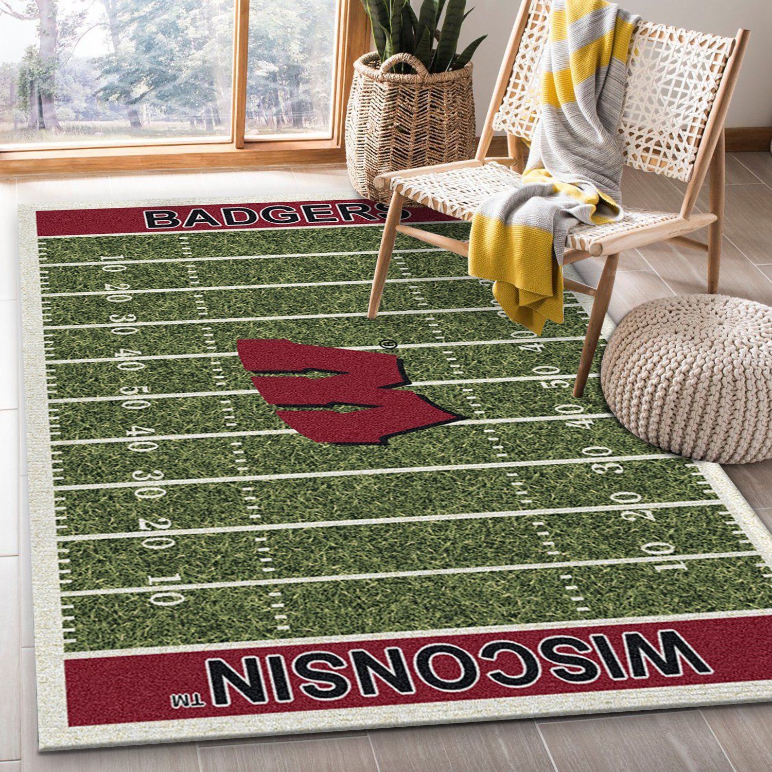 College Wisconsin NFL Team Logo Area Rug, Kitchen Rug, Family Gift US Decor - Indoor Outdoor Rugs